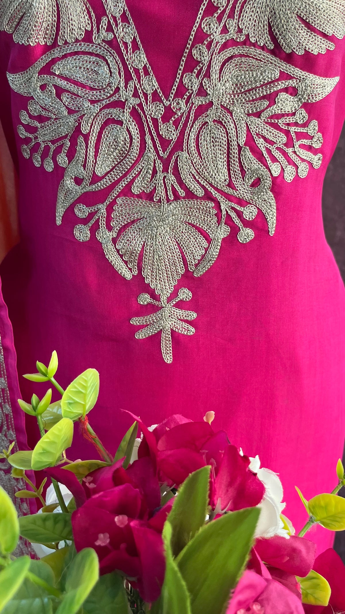 Hot pink Sanam Silk Kashmiri Suit