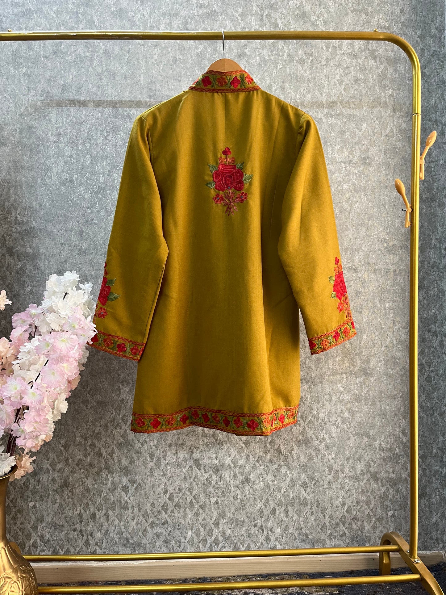 Henna Green Cotton Aari Work Jacket