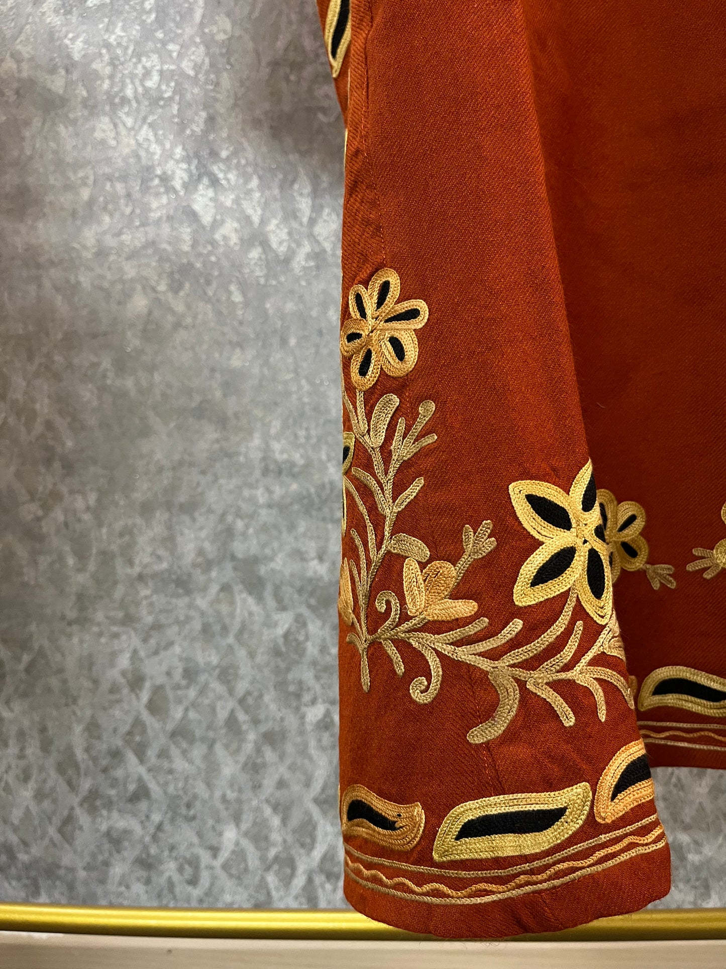 Rust Aari and Sozni Hand Embroidered Pure Wool Pheran