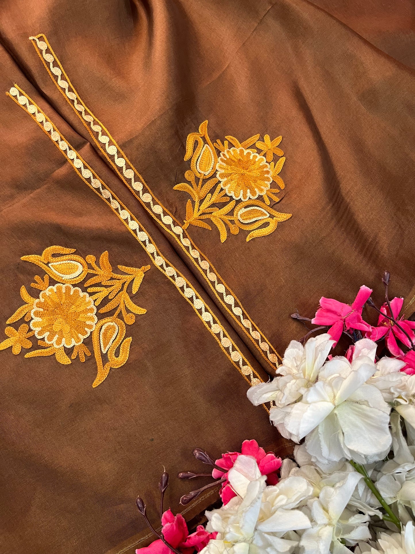 Soft Brown Opada Silk Kashmiri Suit
