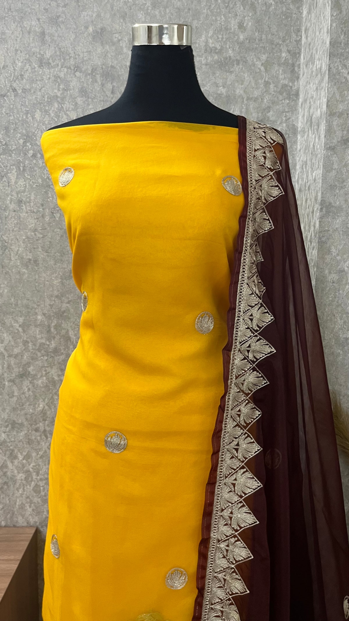Yellow Soft Tissue Kashmiri Suit