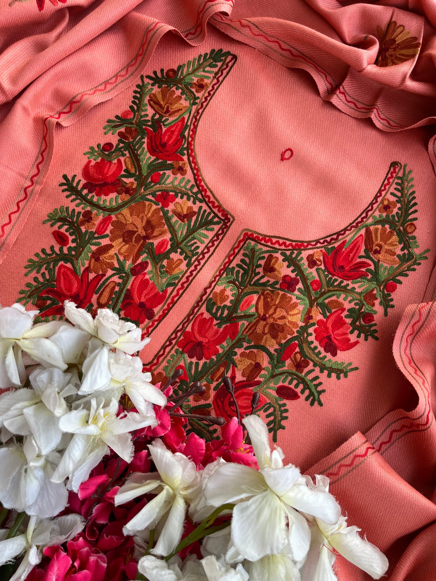 Soft Pink Woollen Aari Embroidered 3pc suit