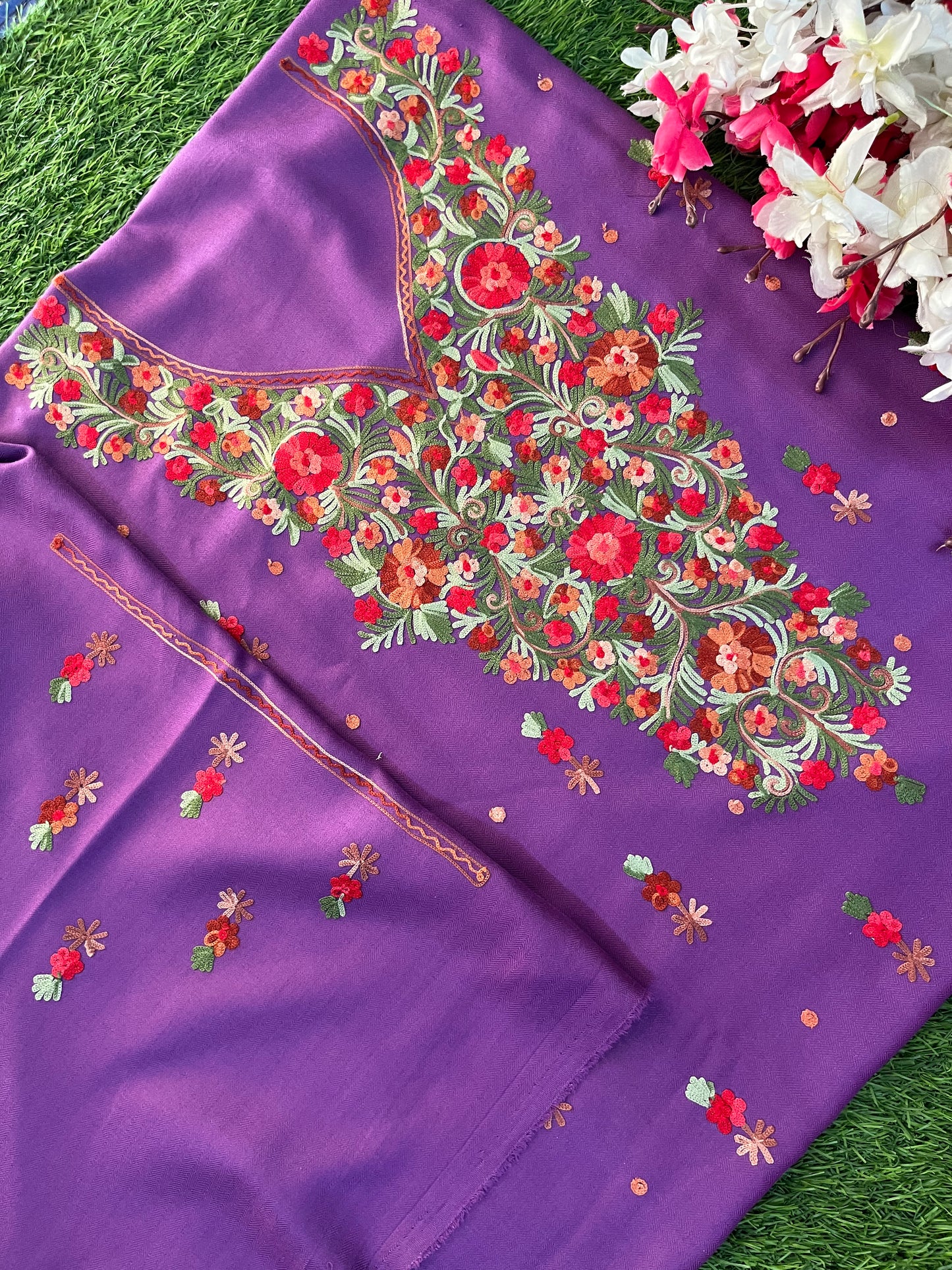 Lavender Woollen Aari Embroidered 3pc suit