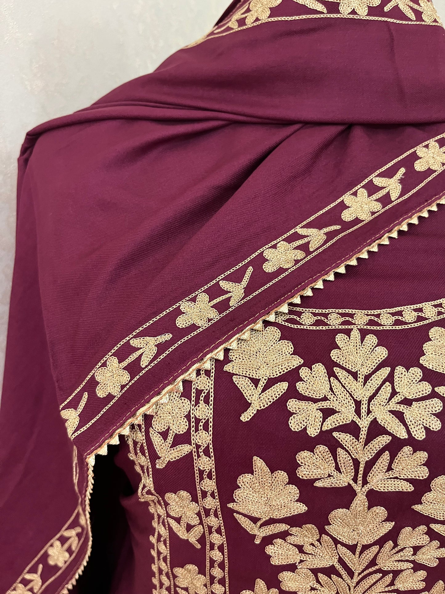 Wine Silk Pashmina Kashmiri Suit