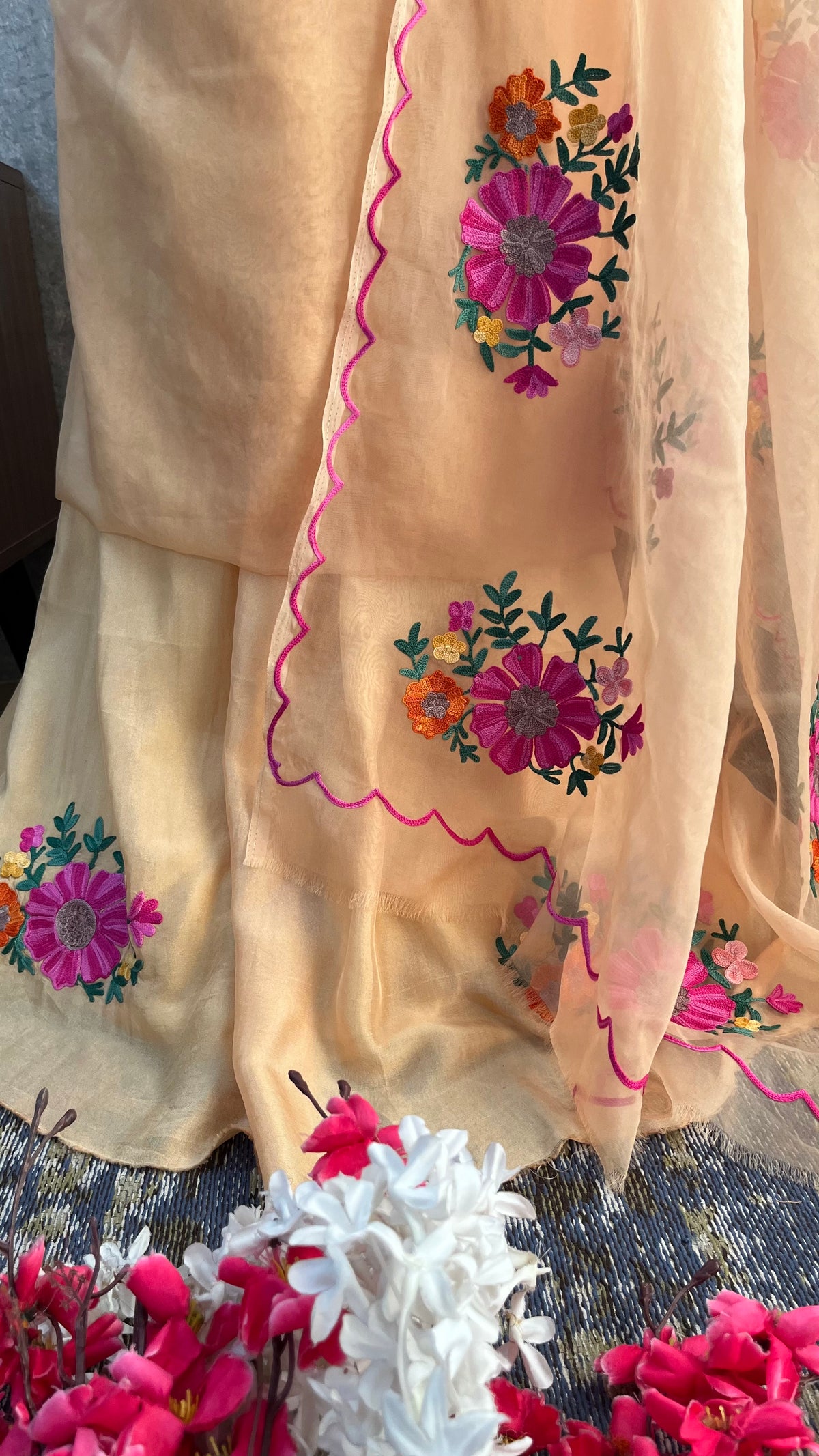 Beige Soft Tissue Kashmiri Suit