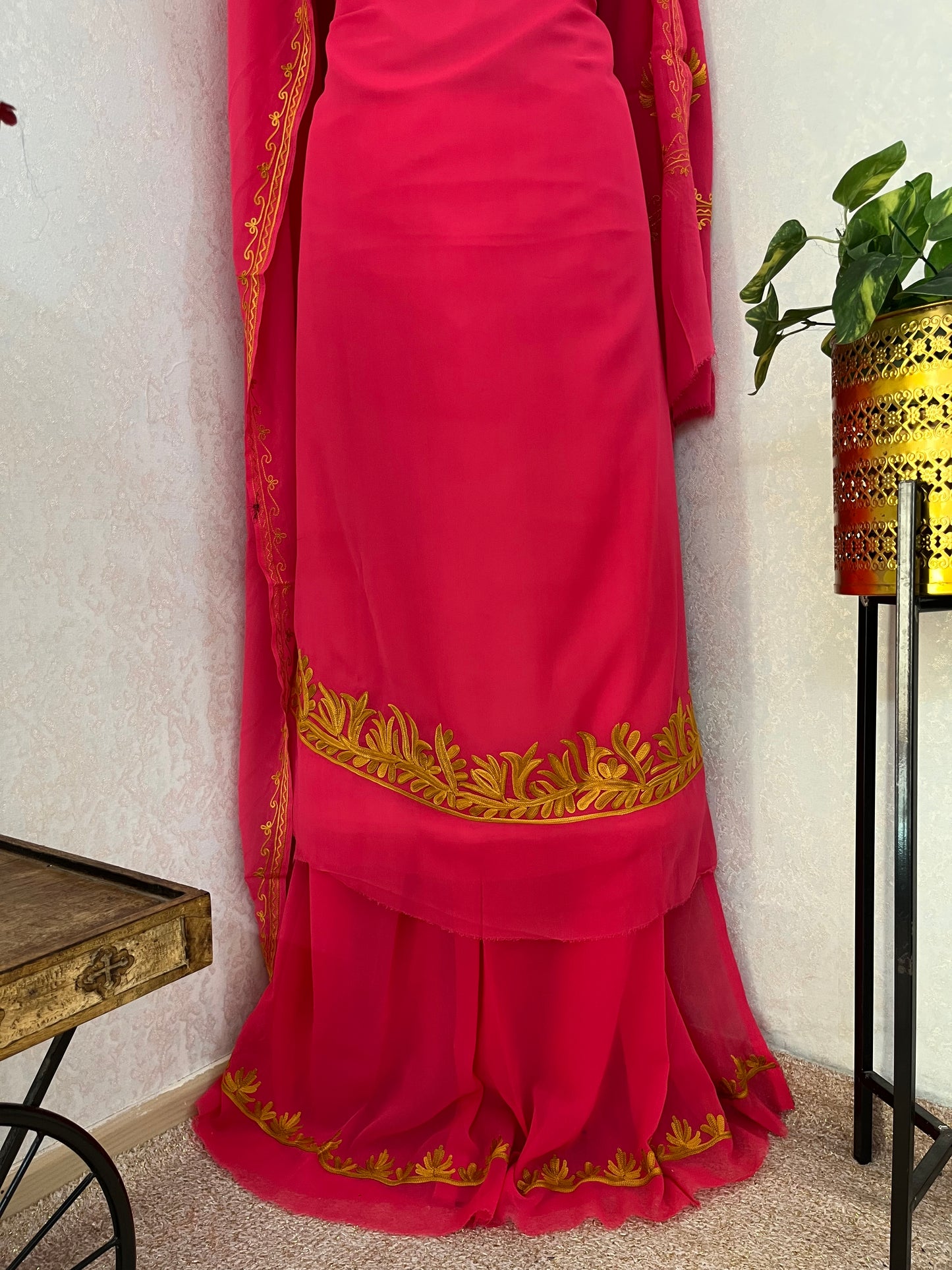 Georgette Pink 3 Pc Aari Embroidered Suit Set