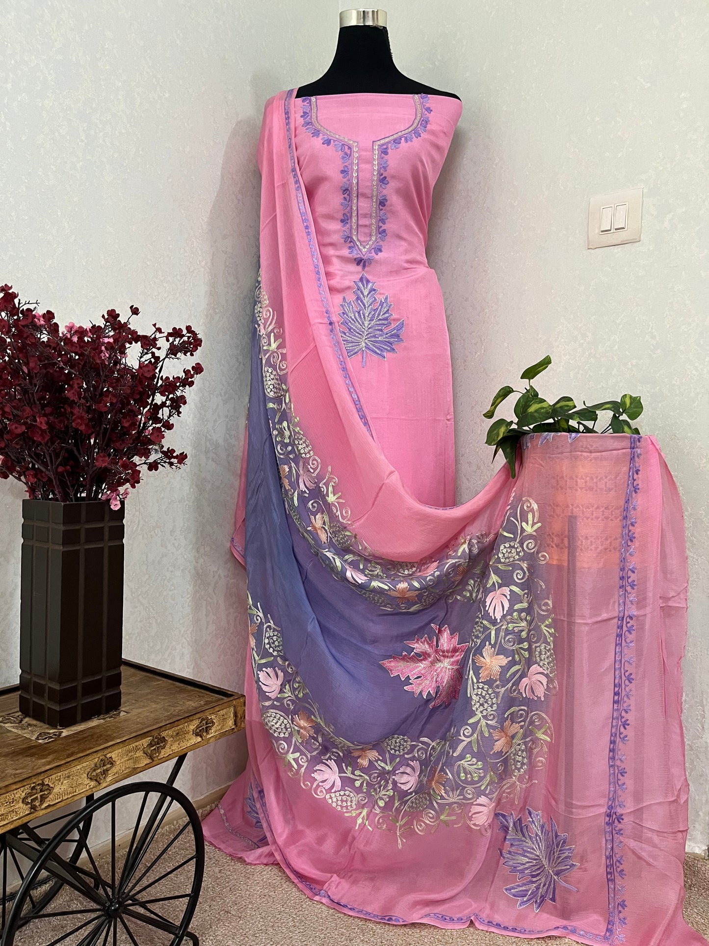 Pink Opada Silk Kashmiri Suits