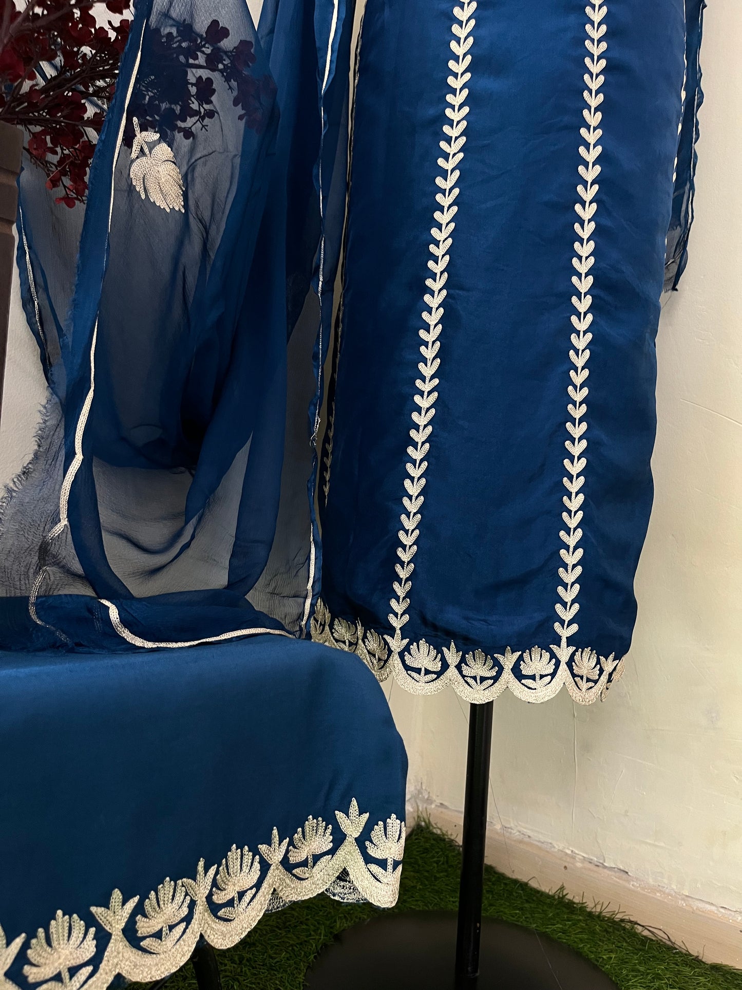 Sanam’ Royal Blue Silk Tilla Embroidered Suit material