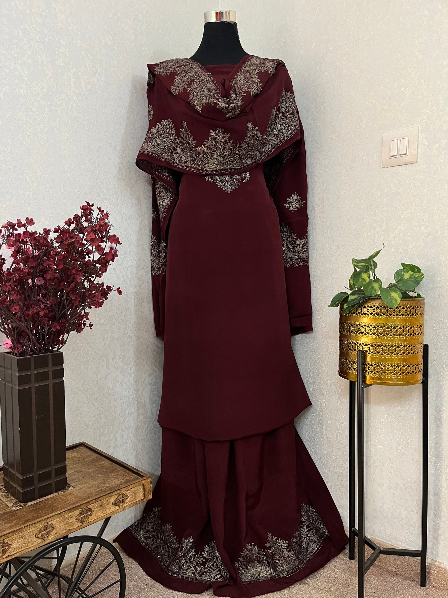 Brown Kalaa’ Crape Jacket Style Kashmiri Suit