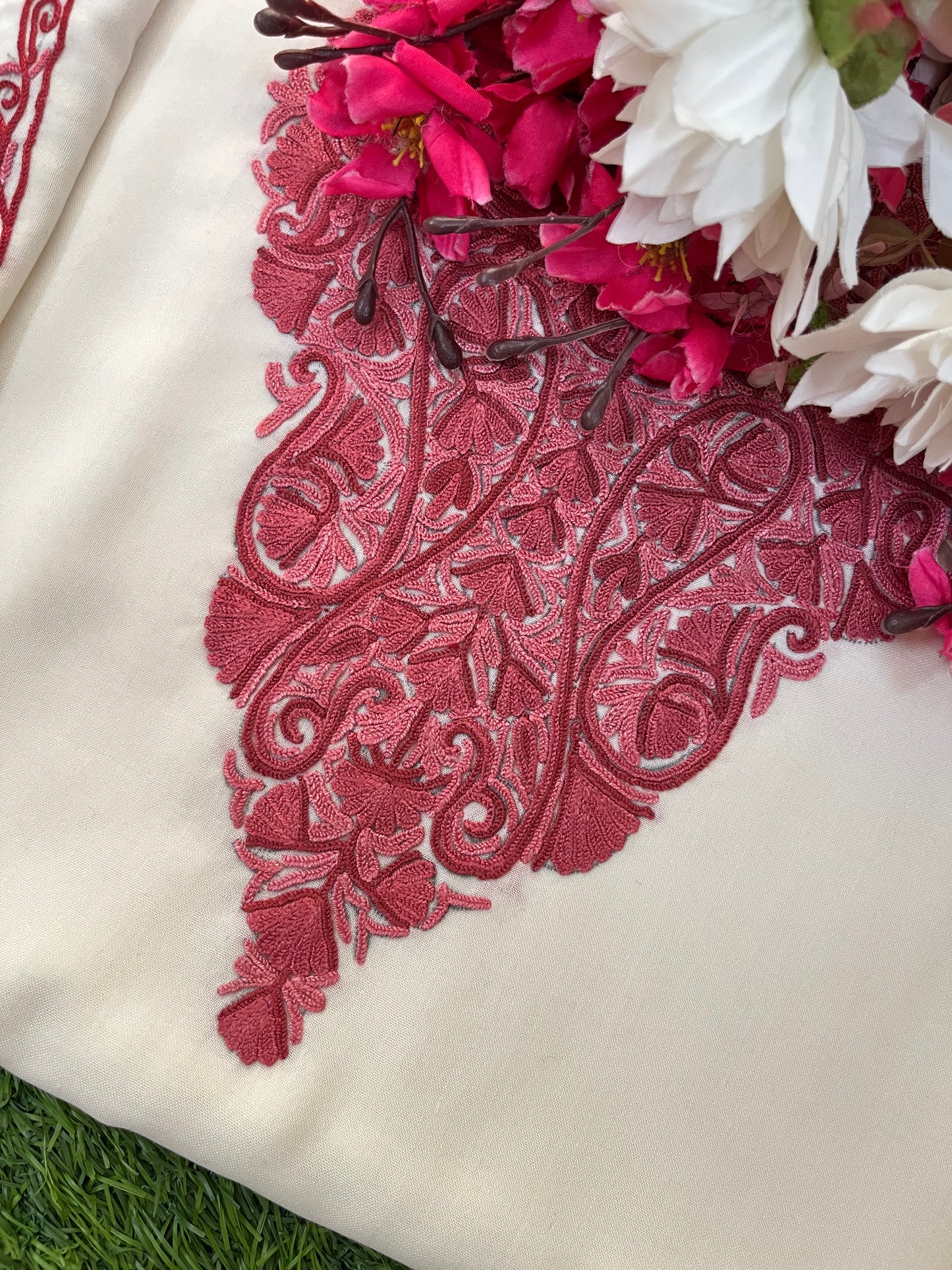 Off White Cotton Cord Set (Hand Embroidered)