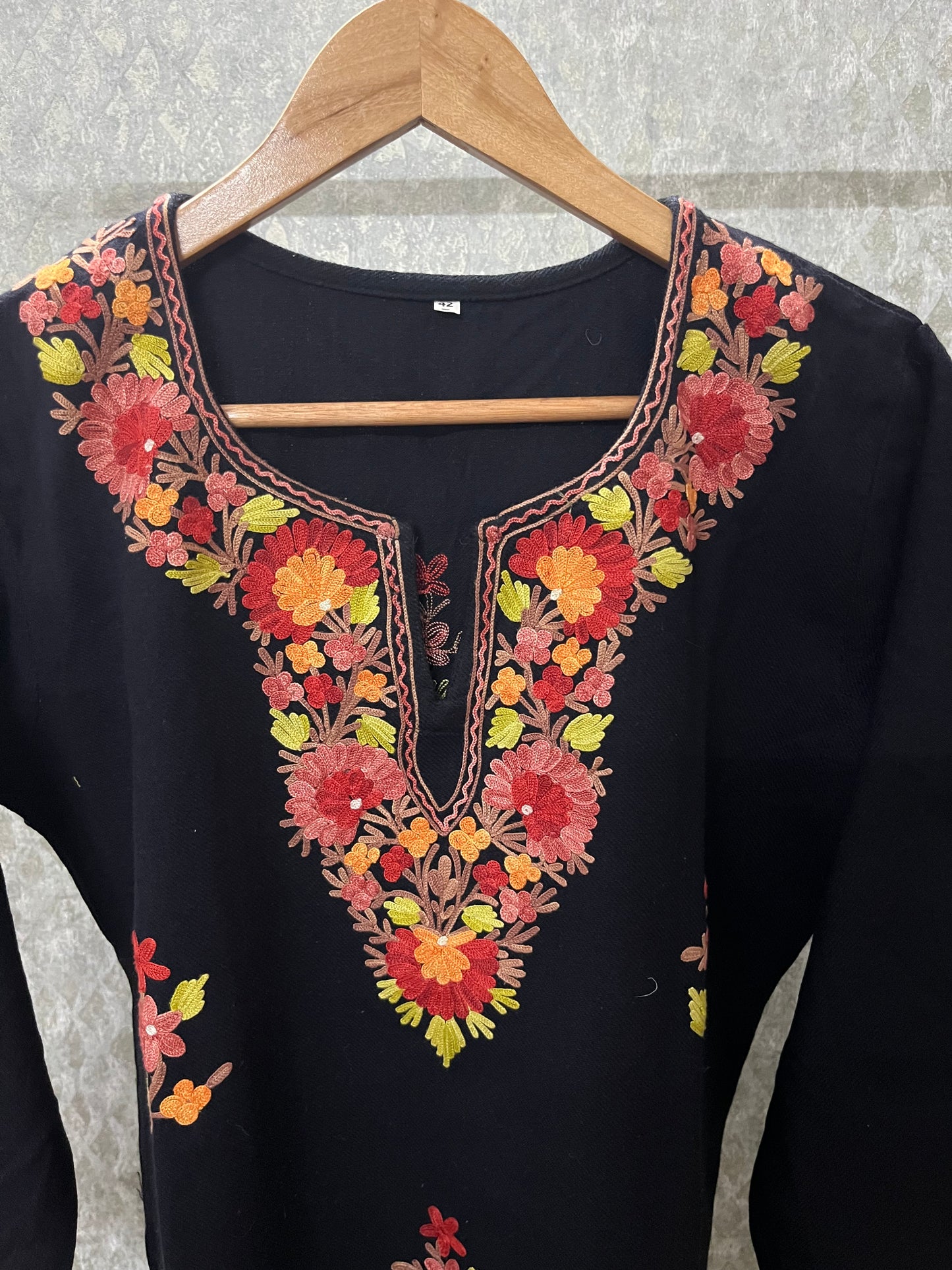 Black Woollen Kashmiri Co-Ord Set ( Size 36)