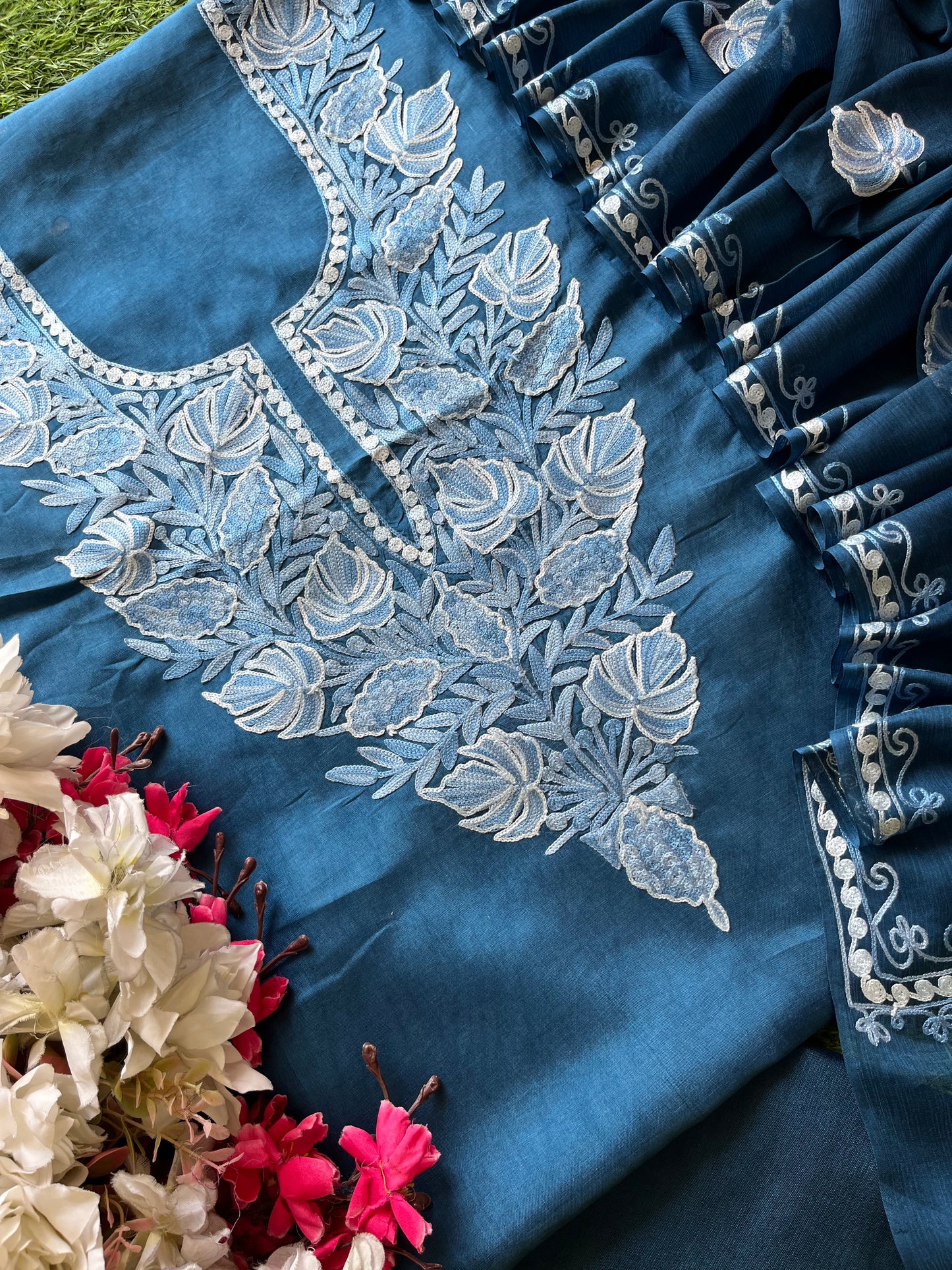 Blue Opada Silk Kashmiri Suit