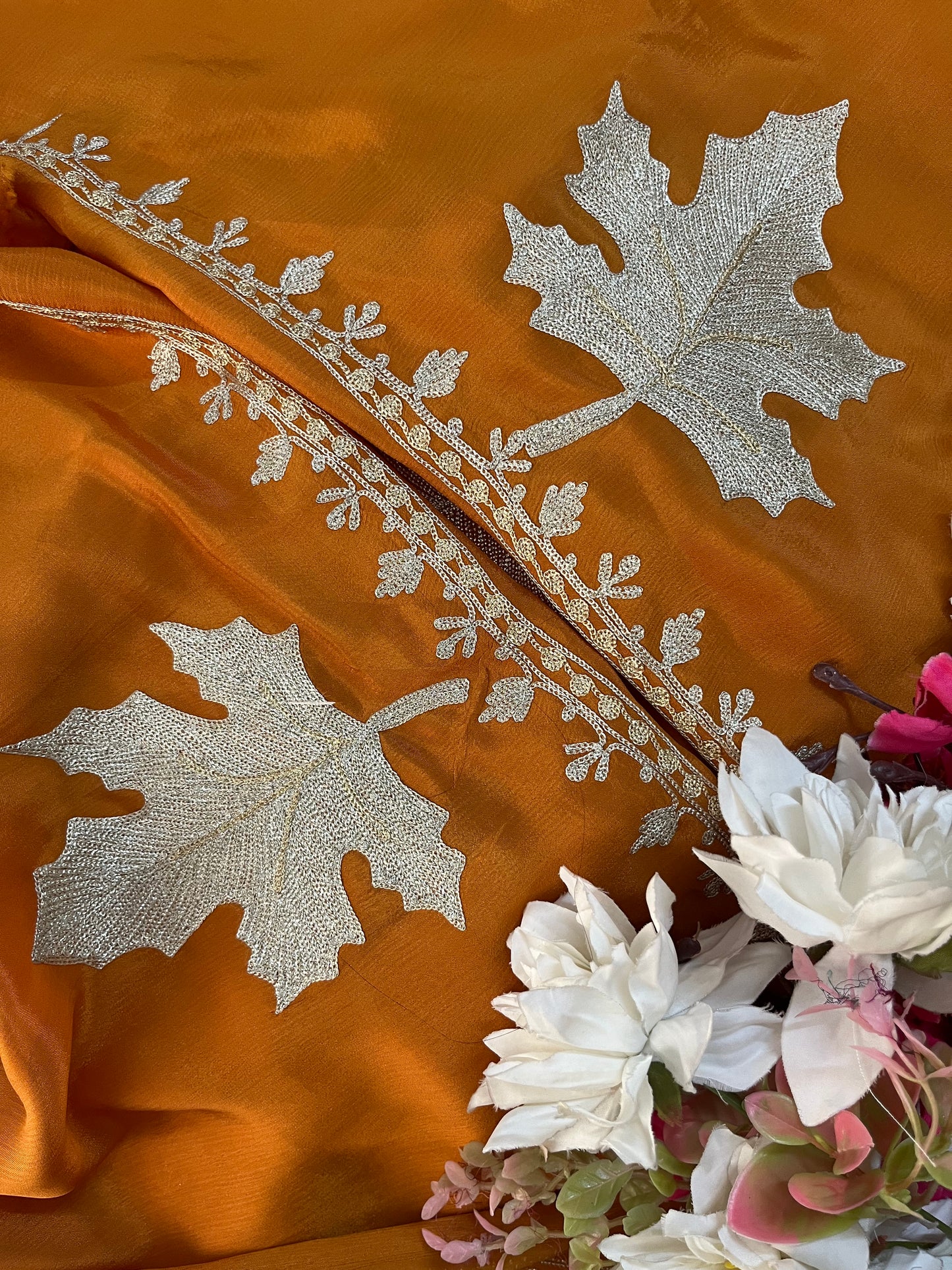 Soft Orange Pure Chinon Kashmiri Tilla Saree