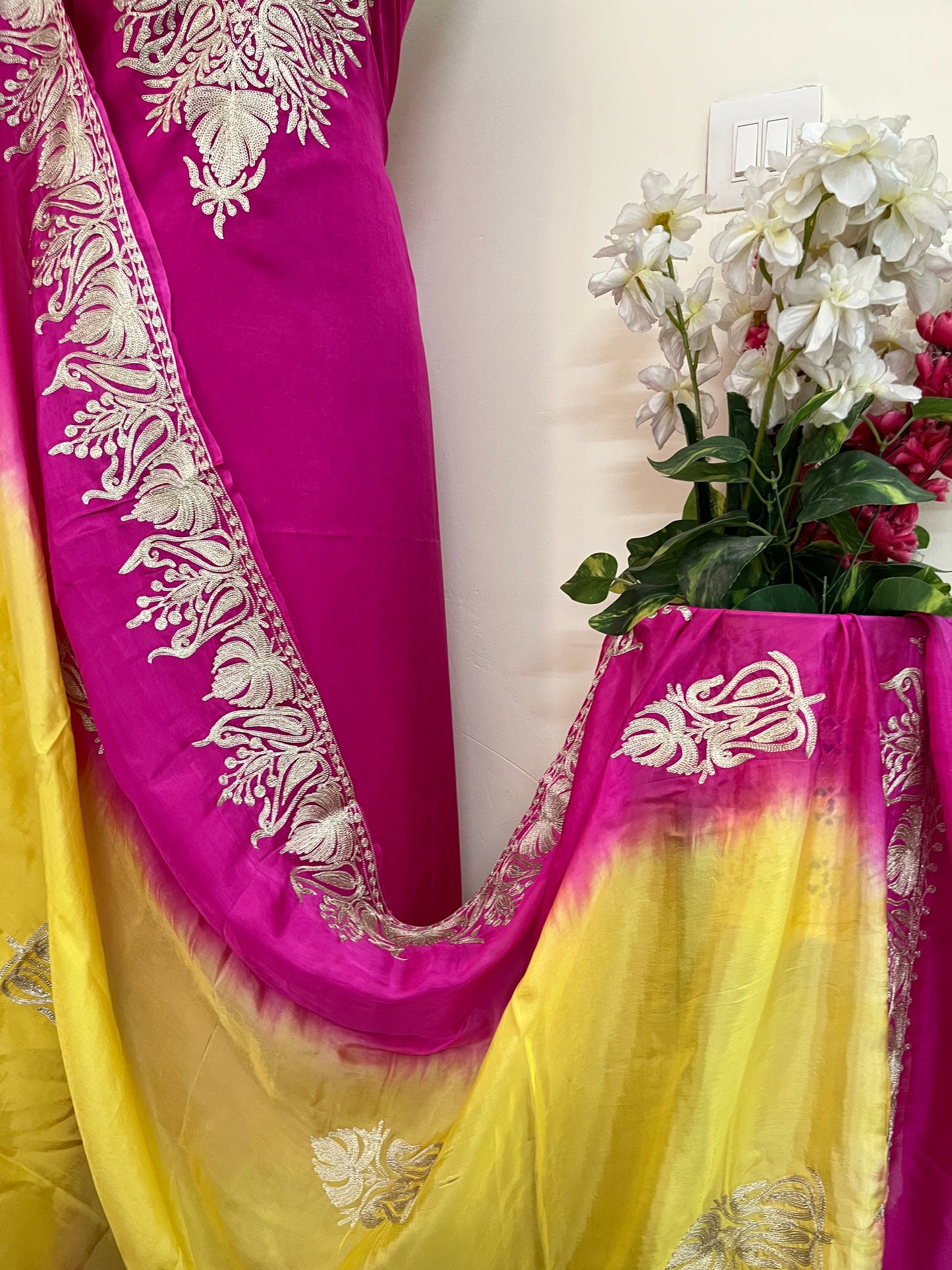 Sanam Hot Pink Silk Kashmiri Suit