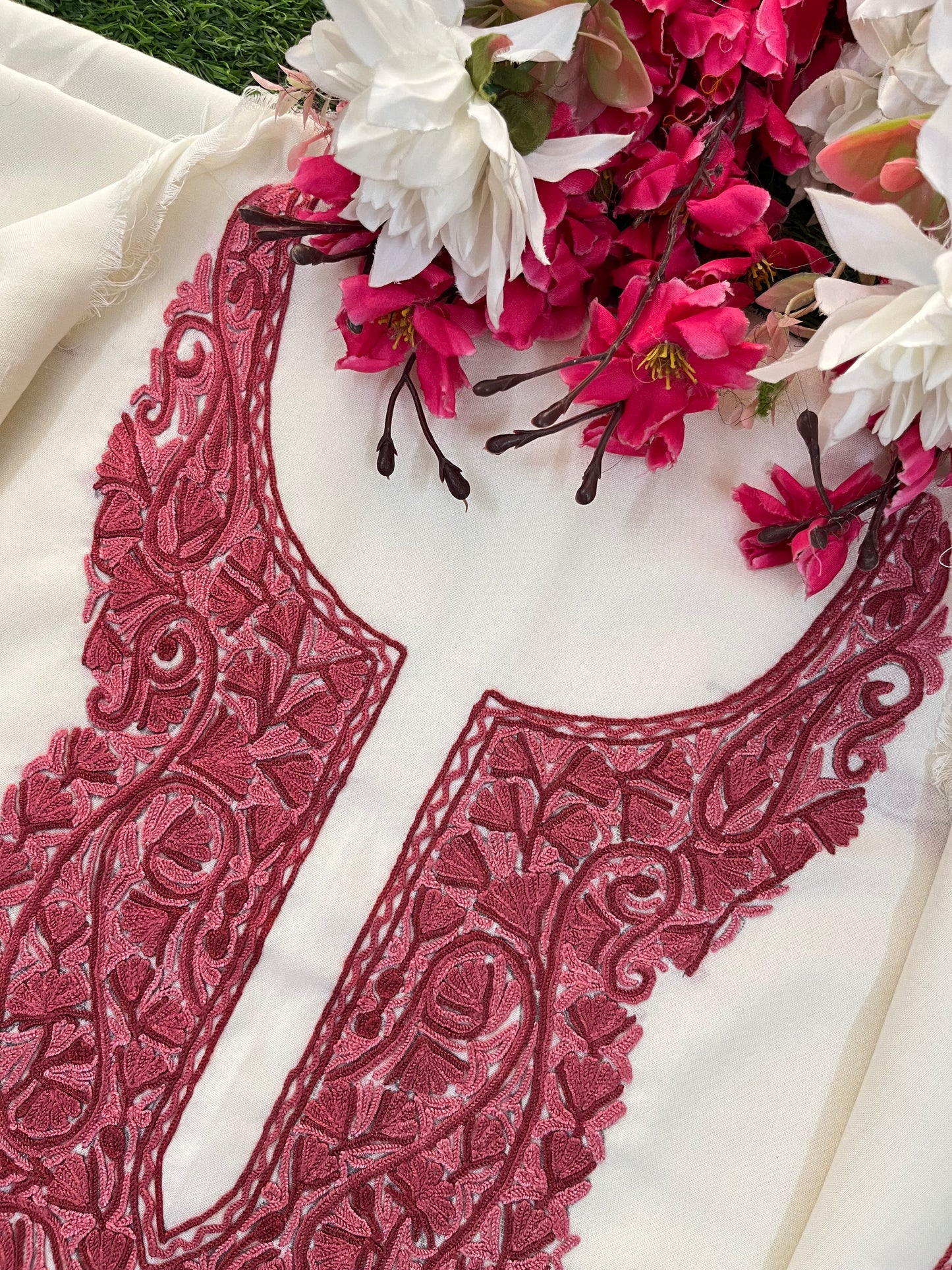 Off White Cotton Cord Set (Hand Embroidered)