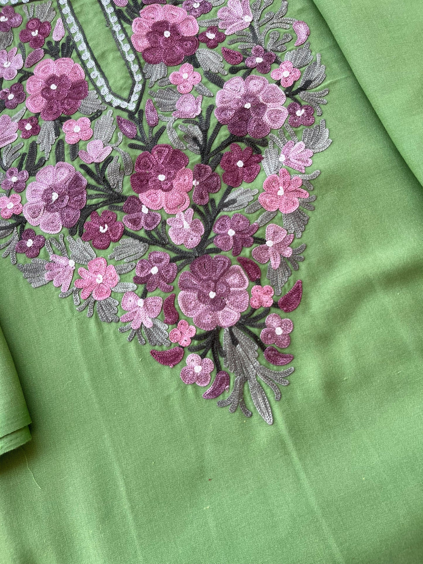 Pastel Green Aari Embroidered Cotton Suit Set