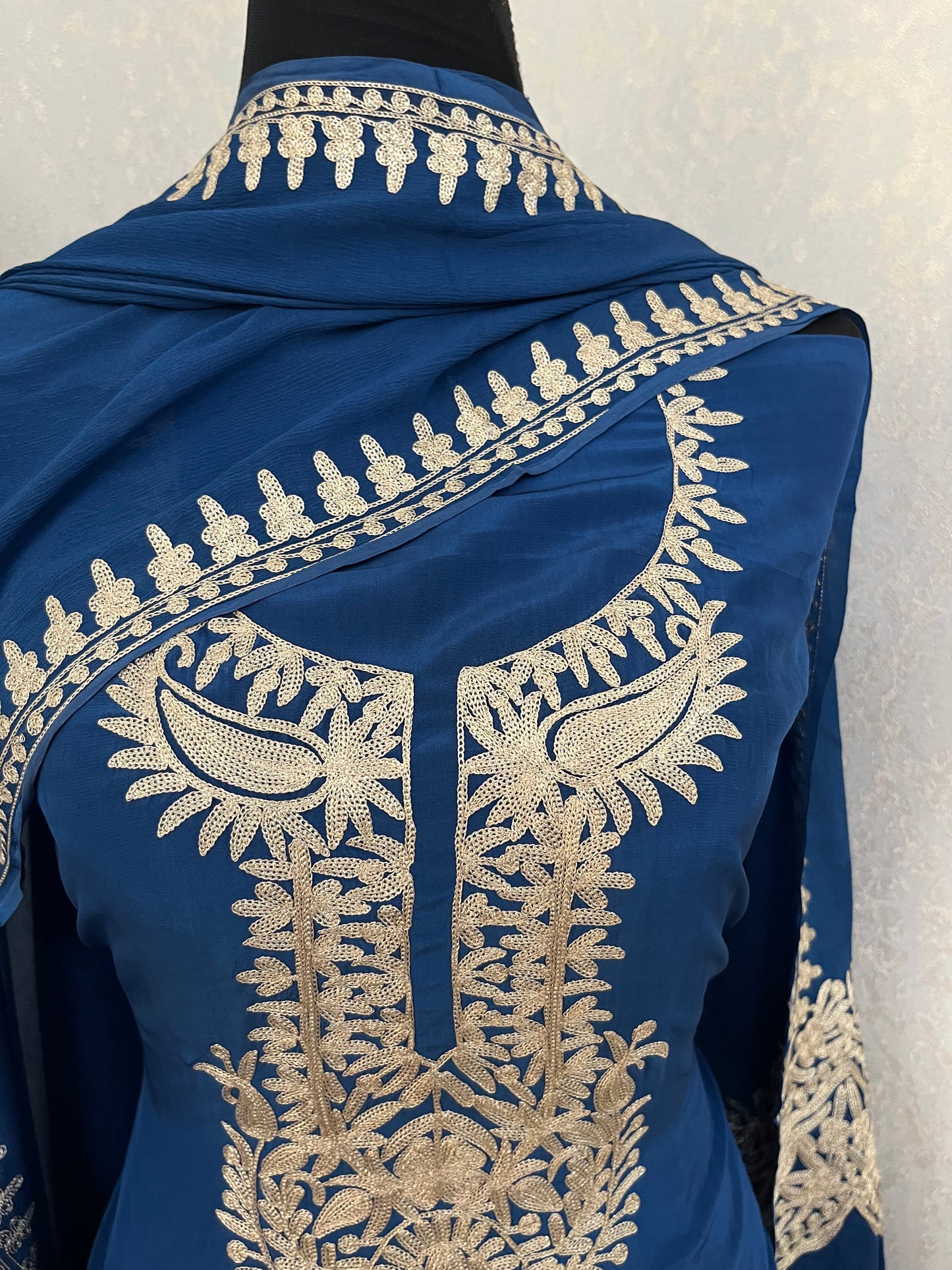 Electric Blue Crape Kashmiri Suit