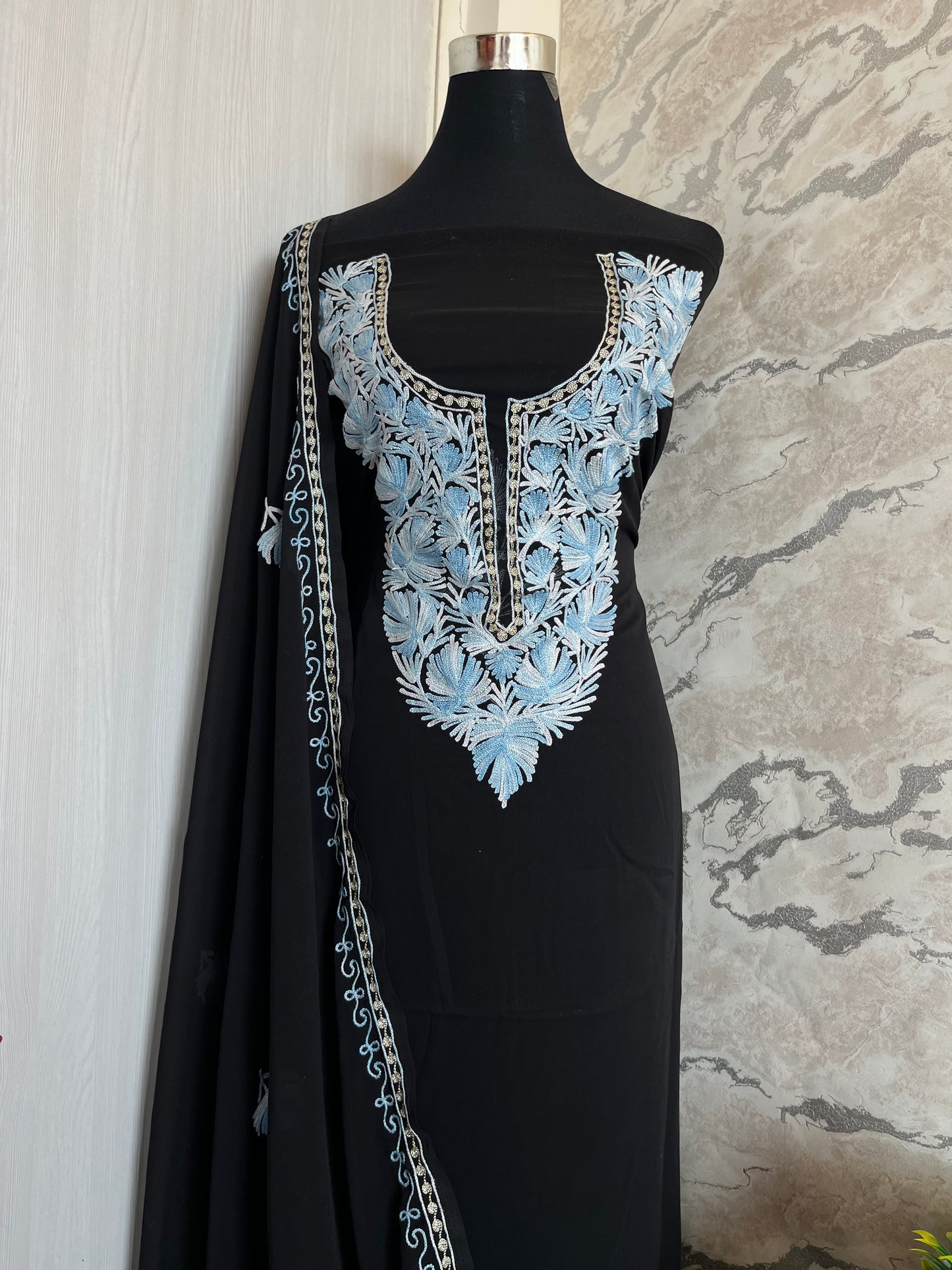 Black Georgette Shirt and Dupatta Aari Embroidered Suit