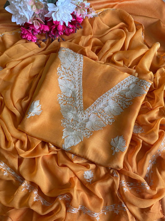 Sanam’ Soft Orange Silk Tilla Kashmiri Suit