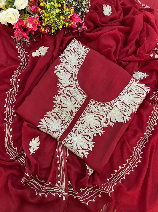 Maroon Silk Tilla Kashmiri Suit