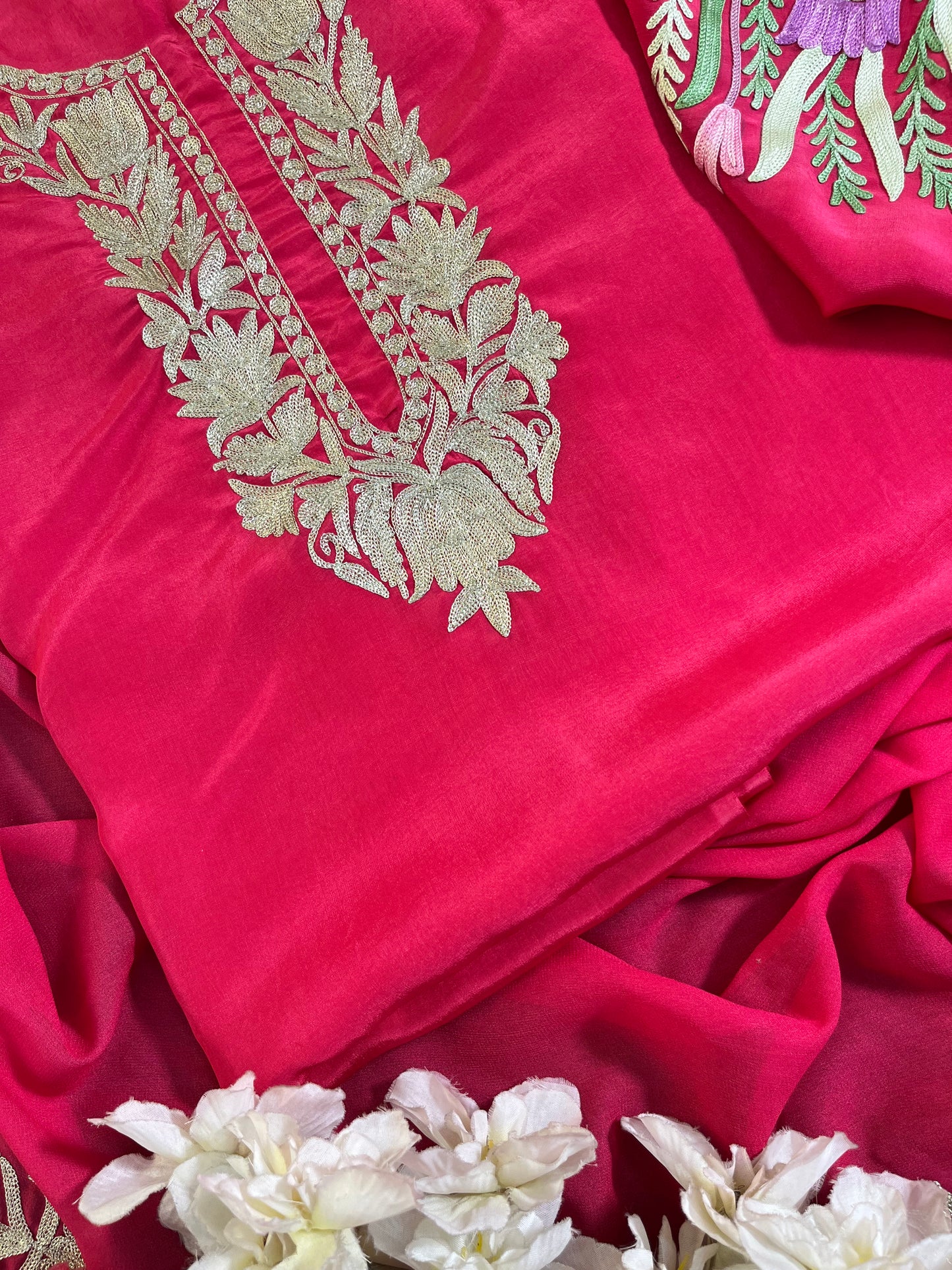 Kalaa’ Fuchsia Pink Crape Kashmiri Suit