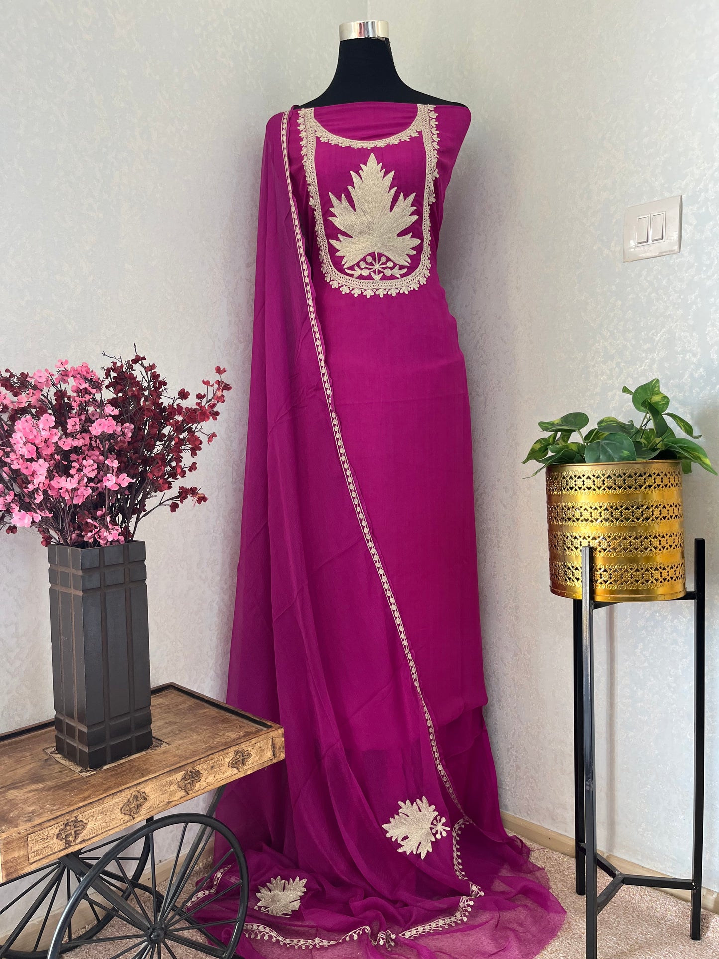 Hot pink  Sanam Tilla Embroidered Suit material