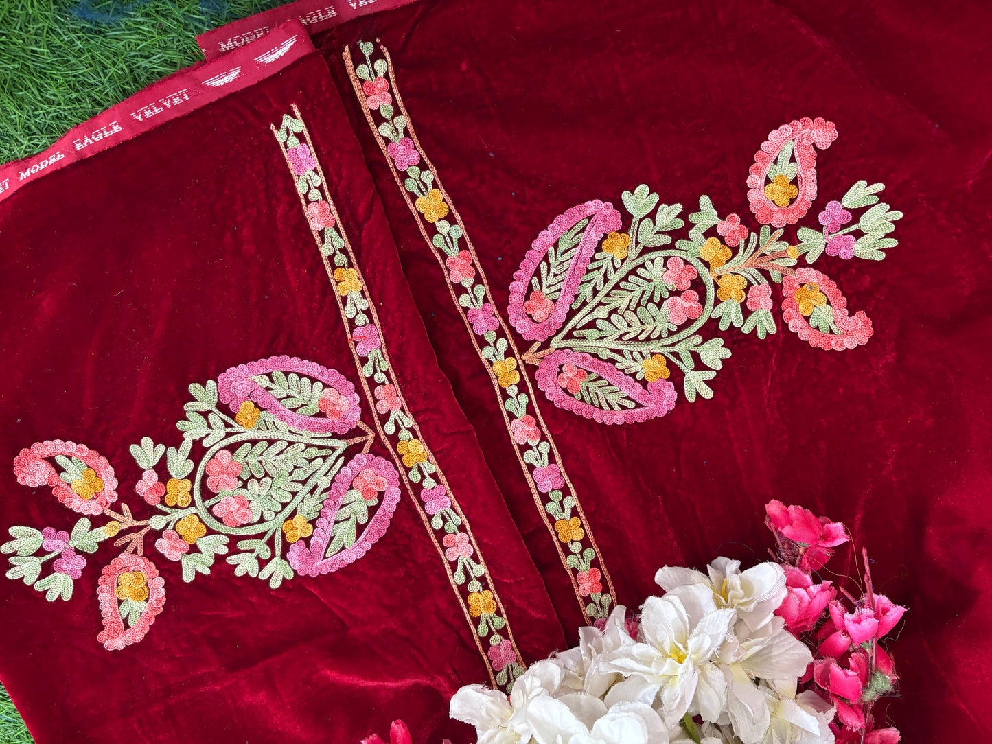 Red Aari Embroidered Velvet 2pc Coord Set