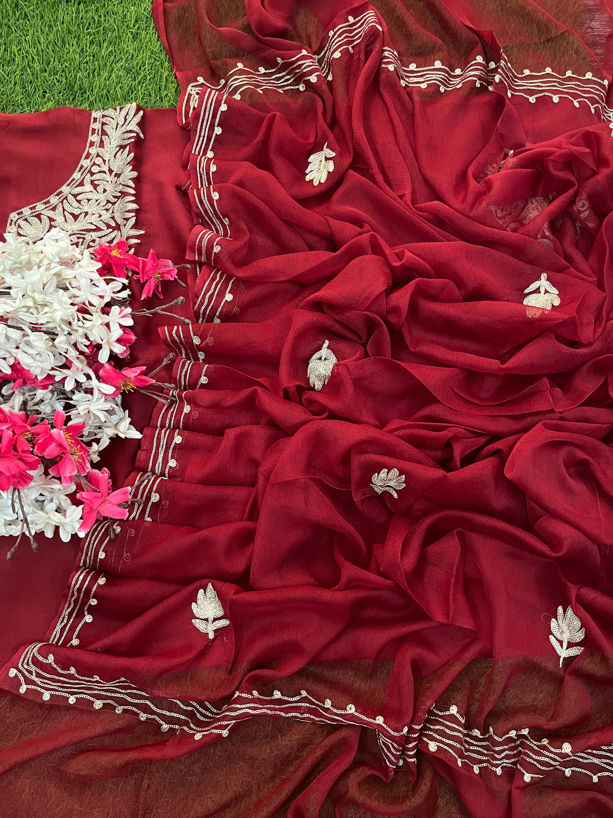 Maroon Silk Tilla Kashmiri Suit