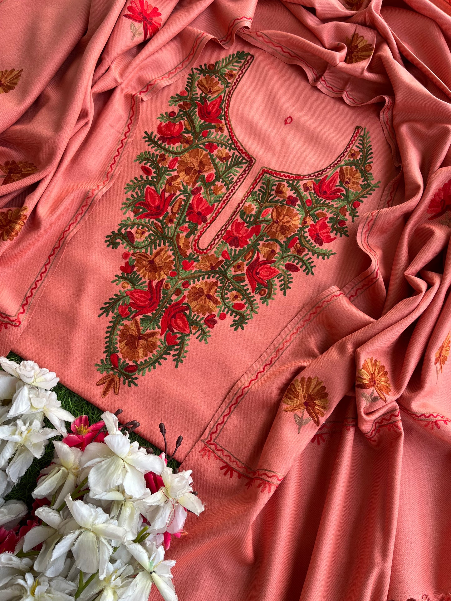 Soft Pink Woollen Aari Embroidered 3pc suit