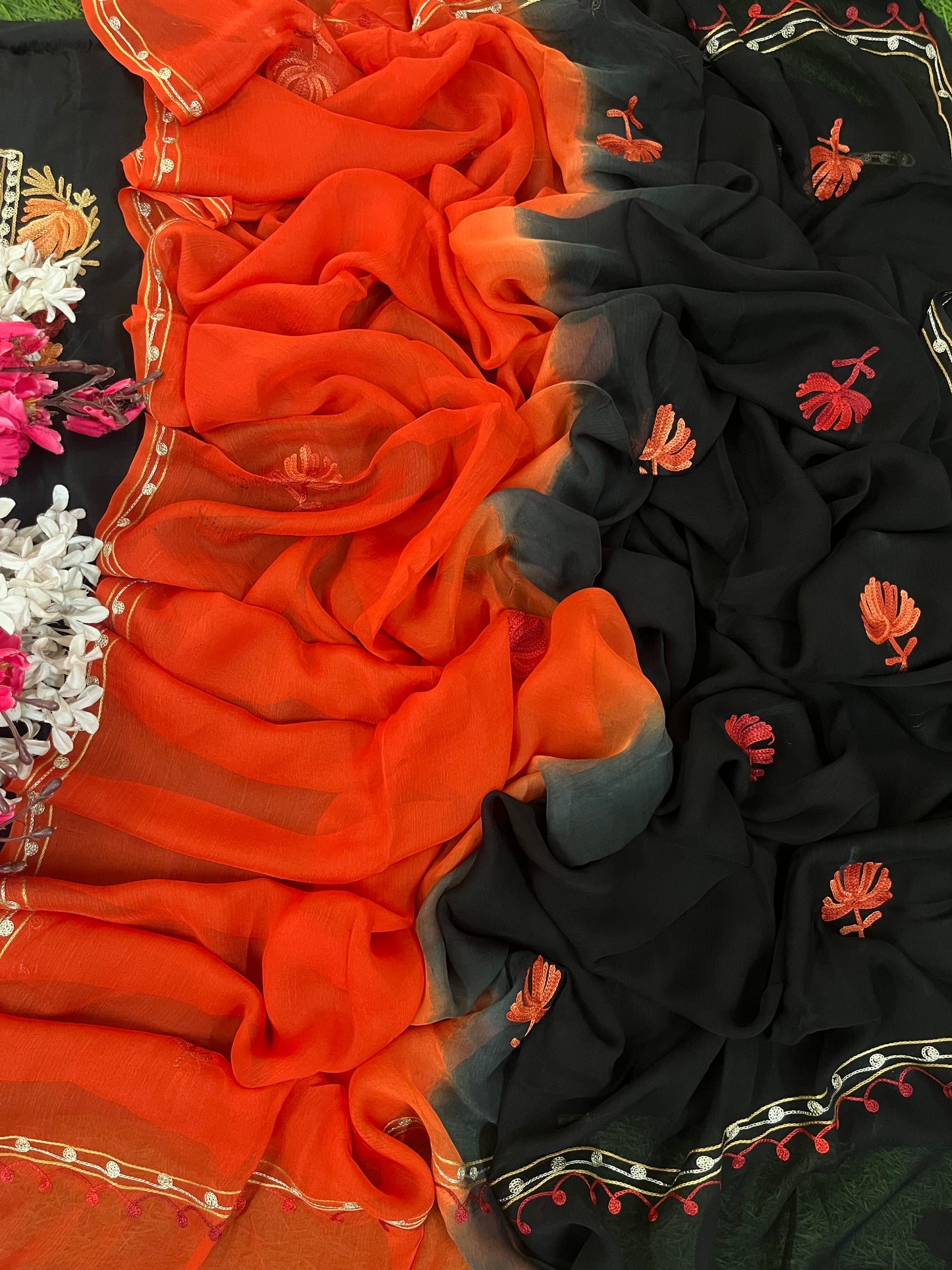 Black Opada Silk Kashmiri Suit