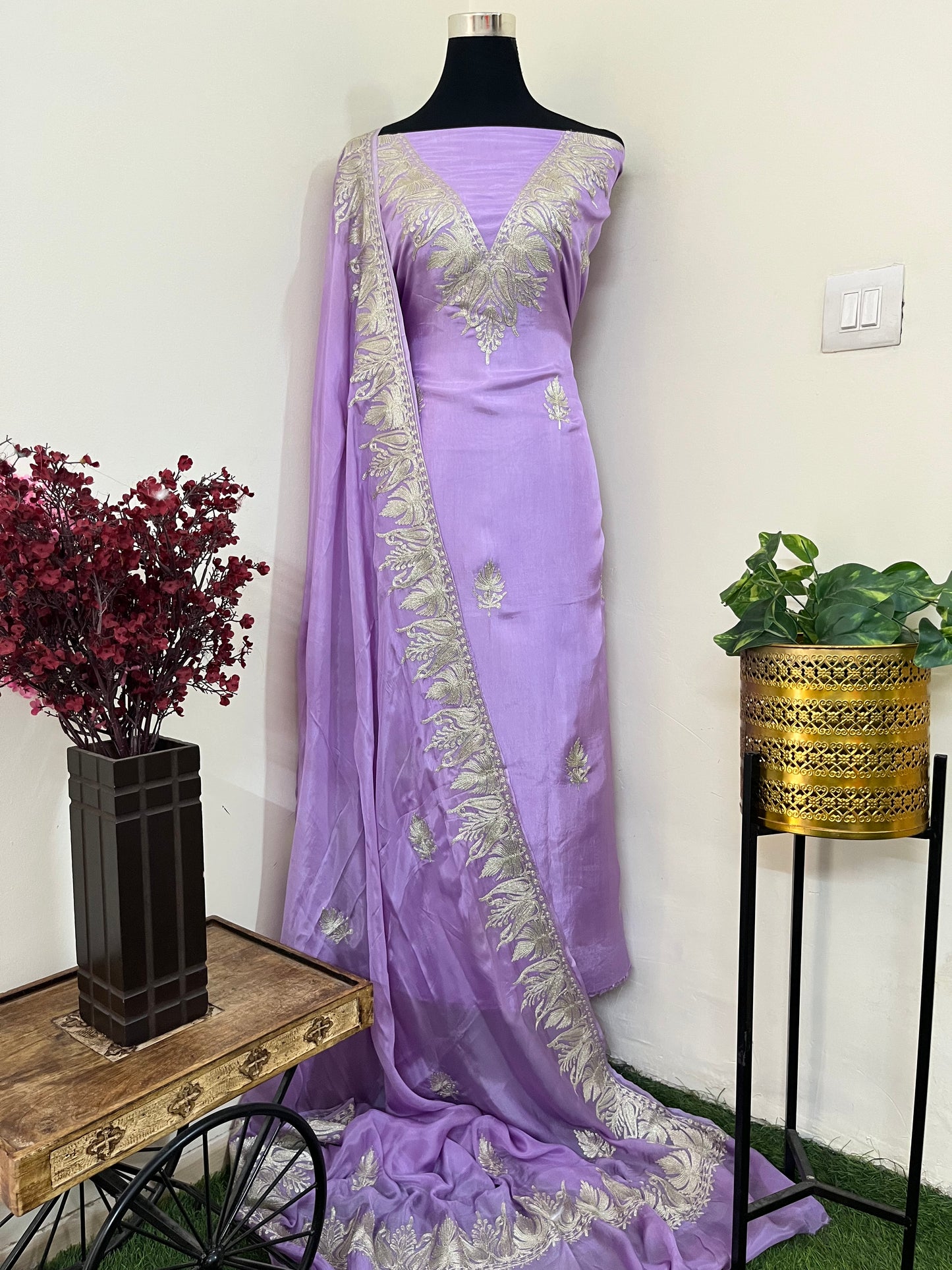 Sanam Lavender Silk Kashmiri Suit