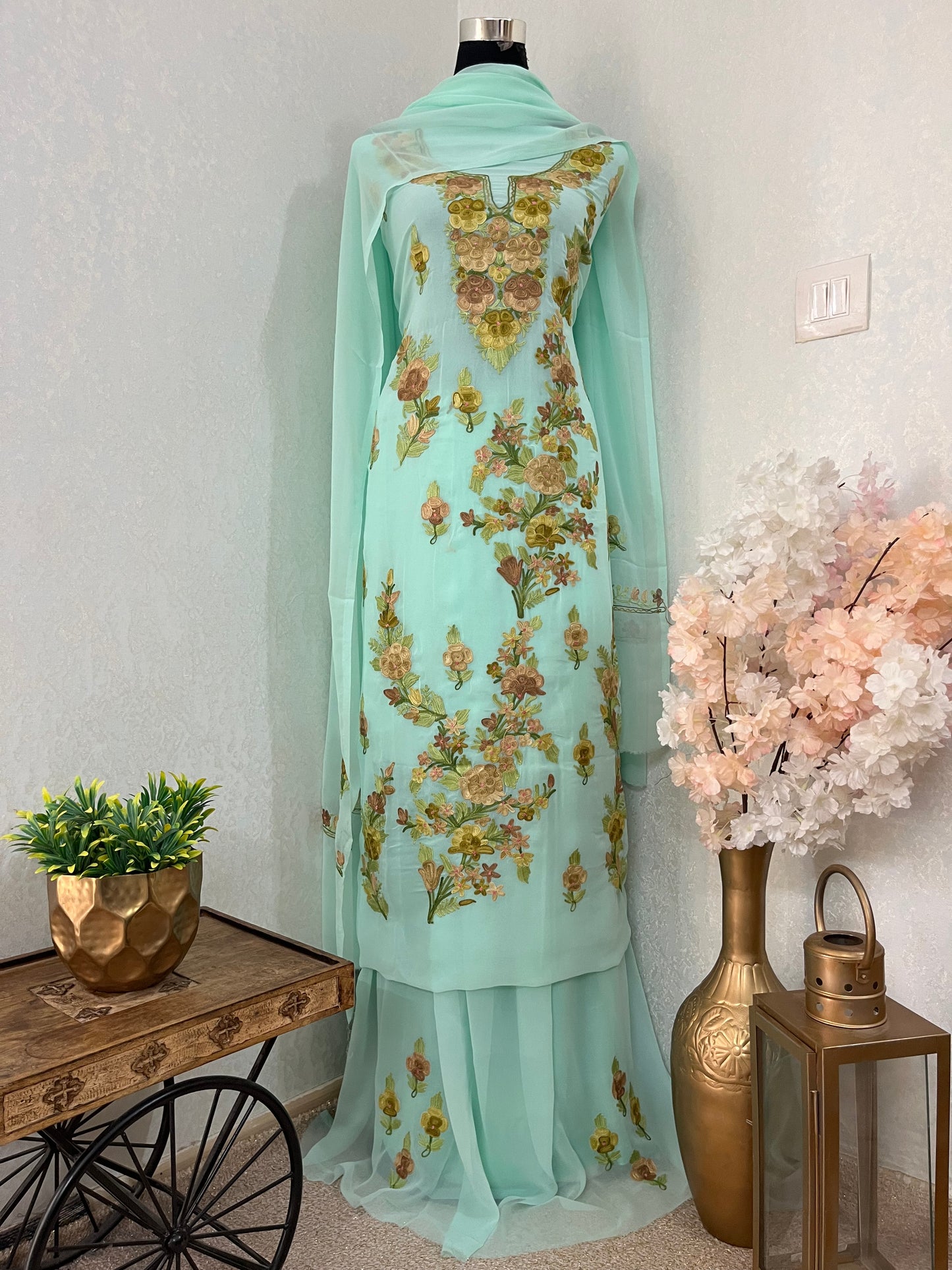 Blue Georgette 3 Pc Kashmiri Suit