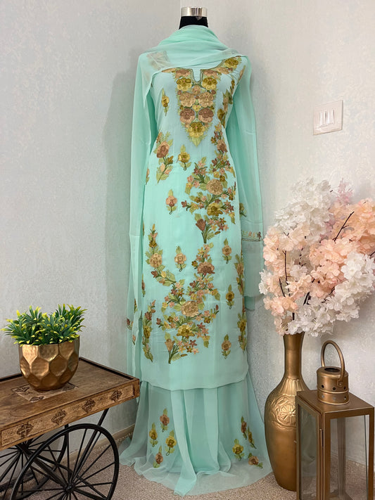 Blue Georgette 3 Pc Kashmiri Suit