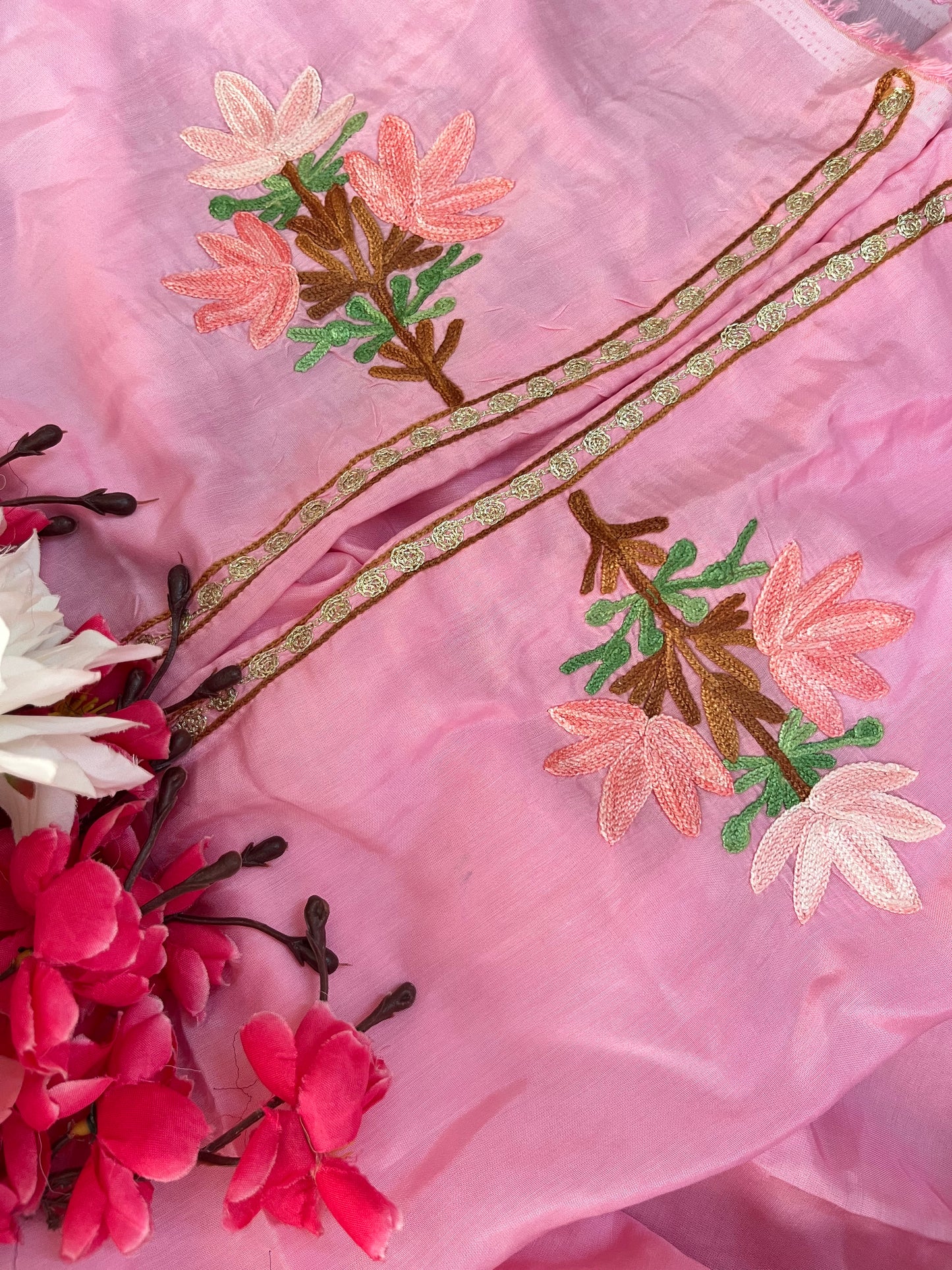 Soft Pink Muslin Cotton Aari Embroidered 3pc set