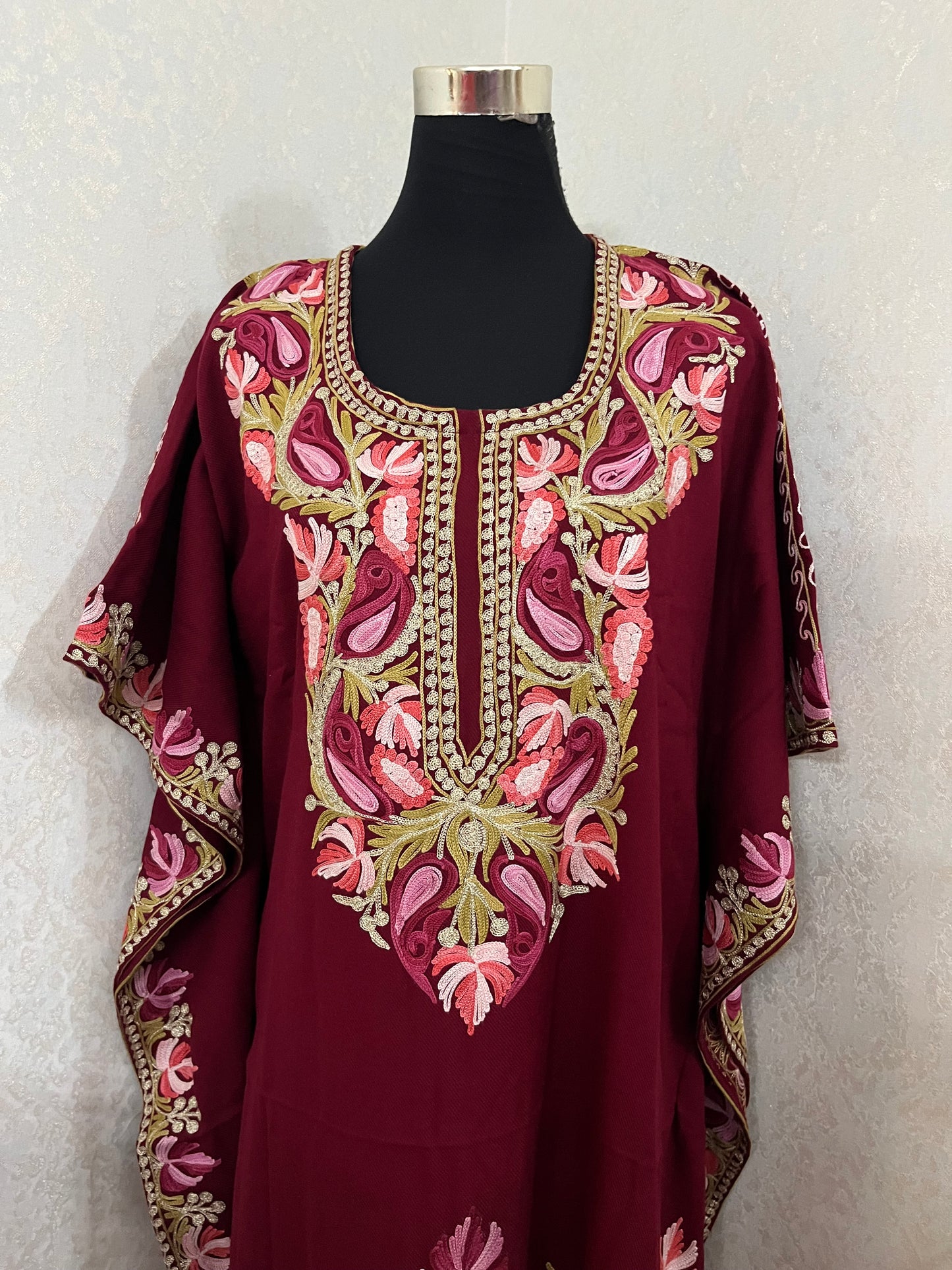 Maroon Woollen Kashmiri Kaftan Set
