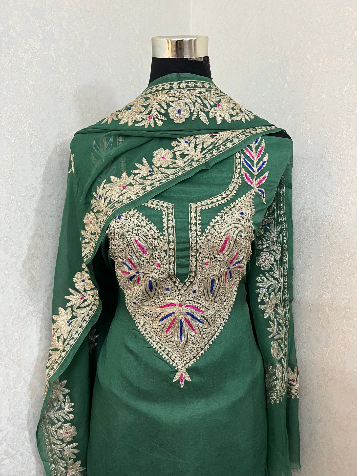 Soft Green Opada Silk Kashmiri Suits