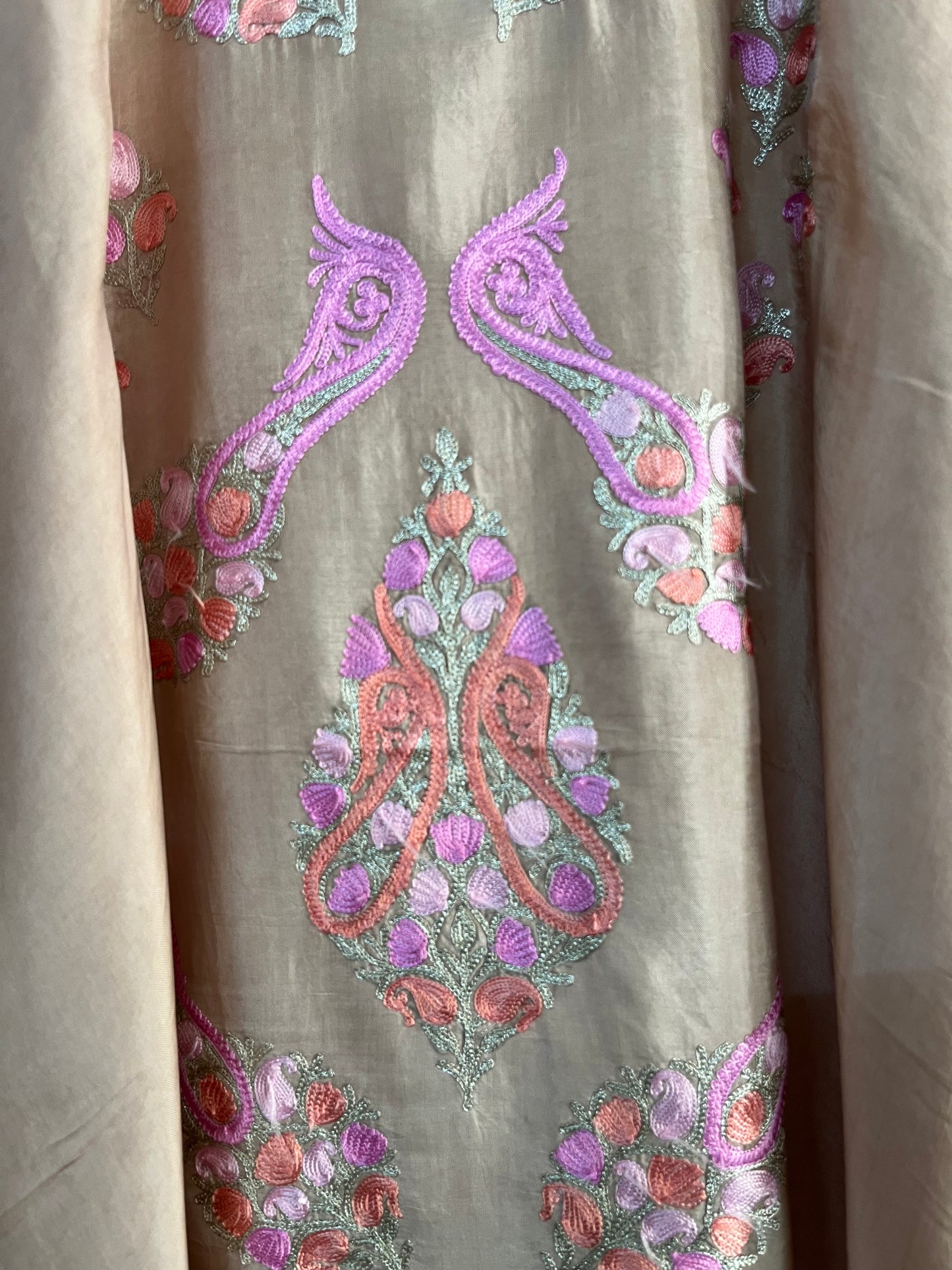 Beige Opada Silk Kashmiri Kaftan Set