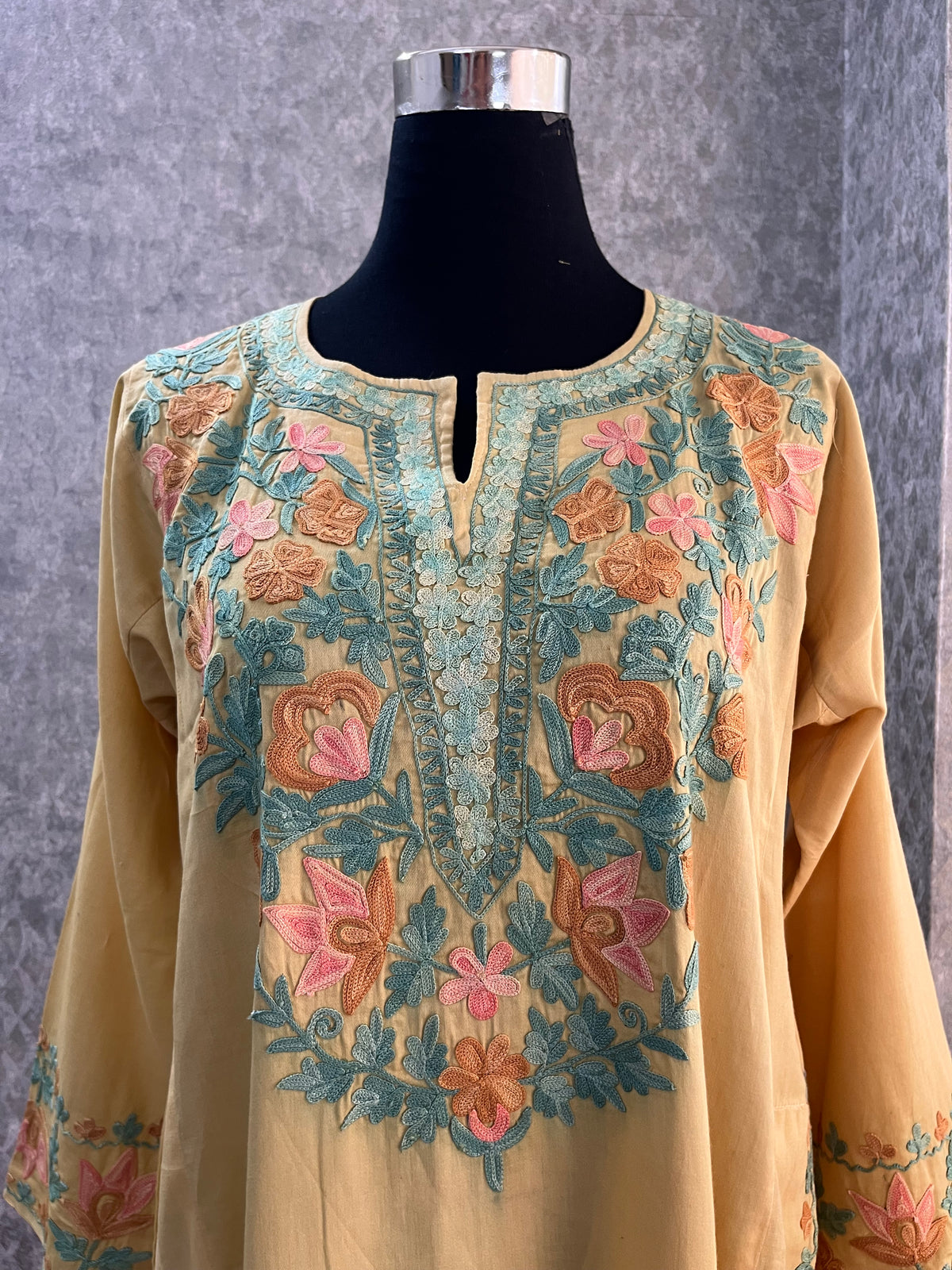 Golden Cotton Front Jaal Pheran Set  Size(44)