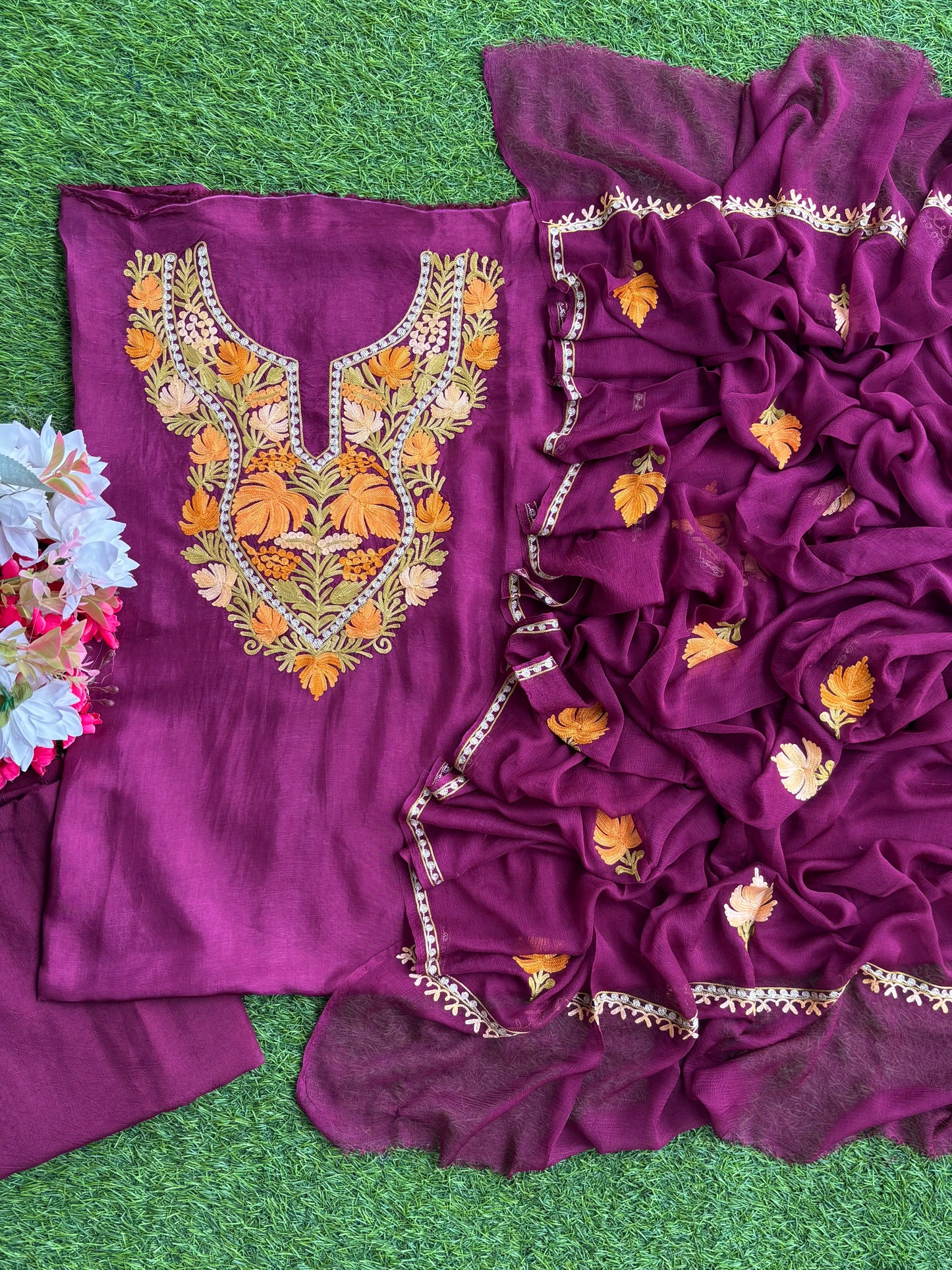 Wine Opada Silk Kashmiri Suits