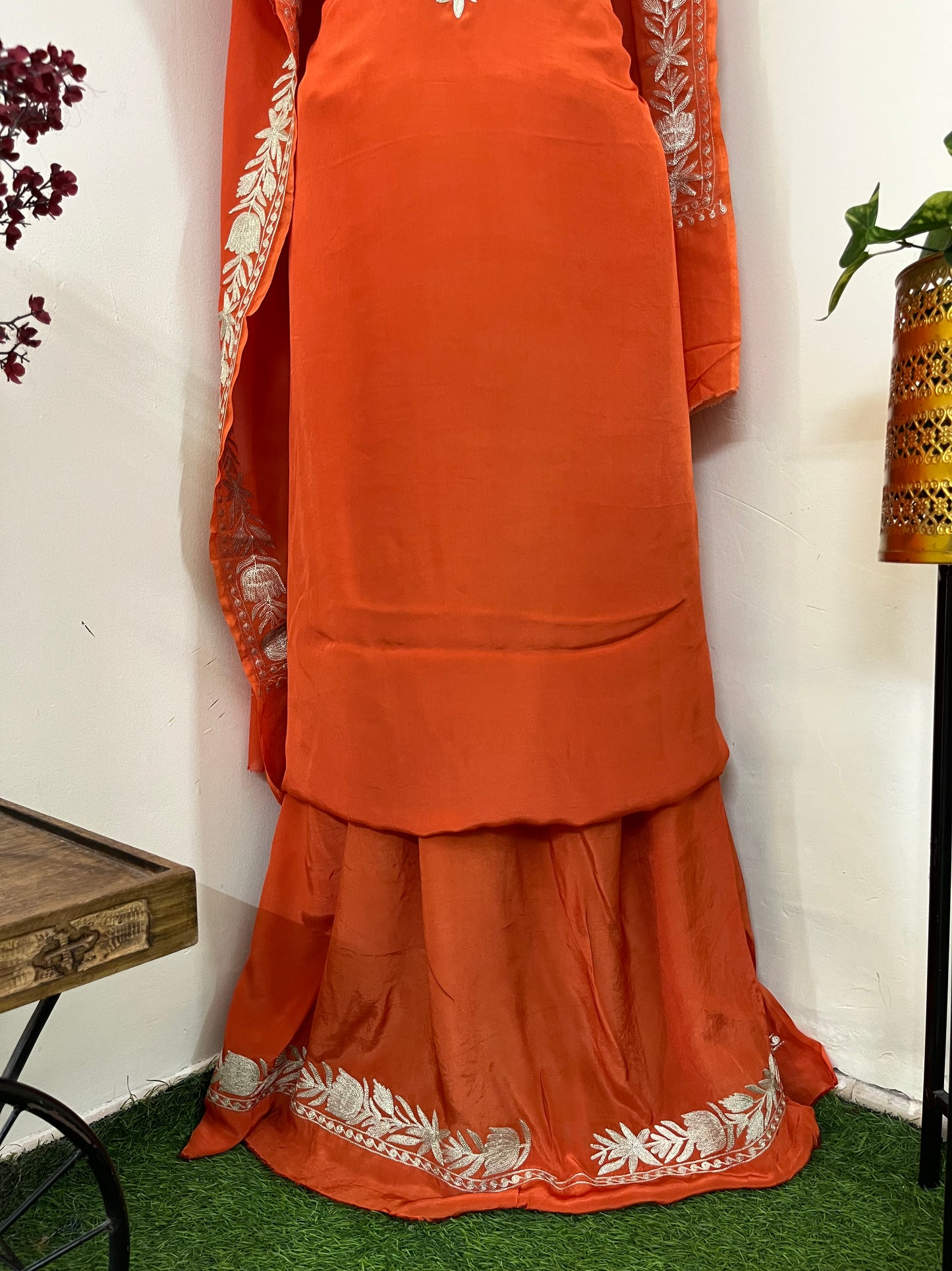 Kalaa’ Orange Crape Kashmiri Suit