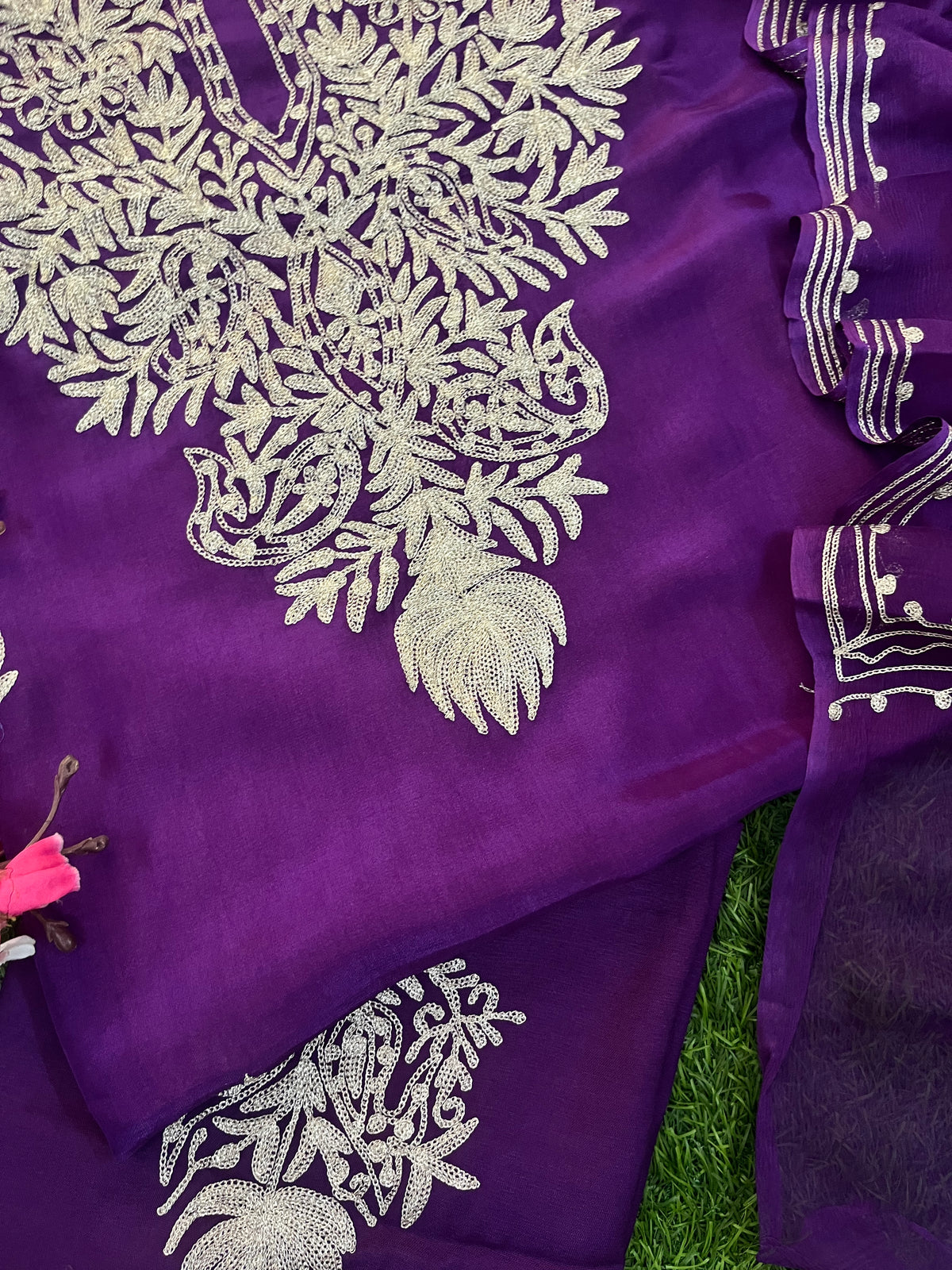 Purple Silk Tilla Kashmiri Suit