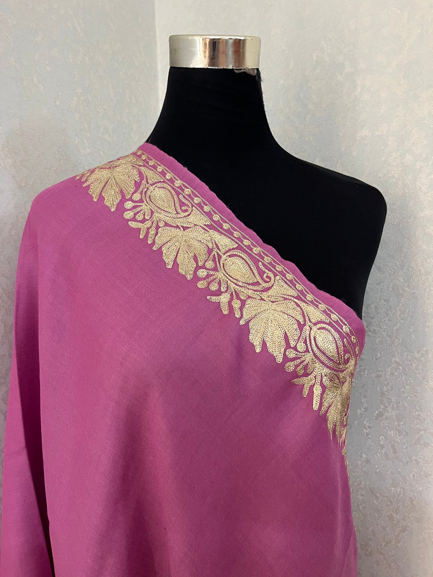 Soft Pink Semi Pashmina Tilla Embroidered stole