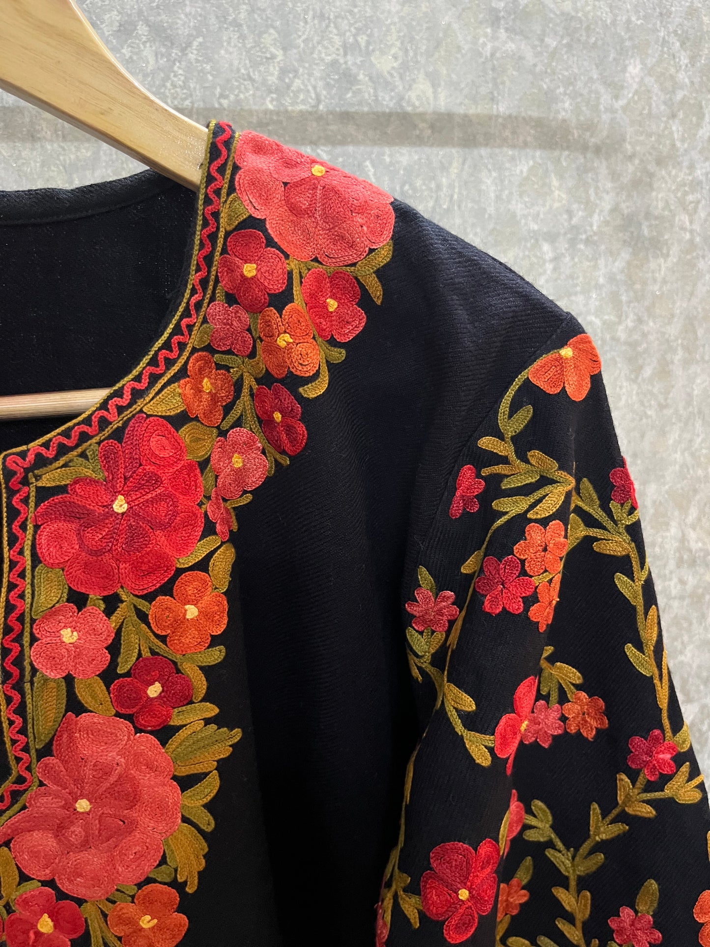 Black Woollen Kashmiri Co-Ord Set ( Size 42 )