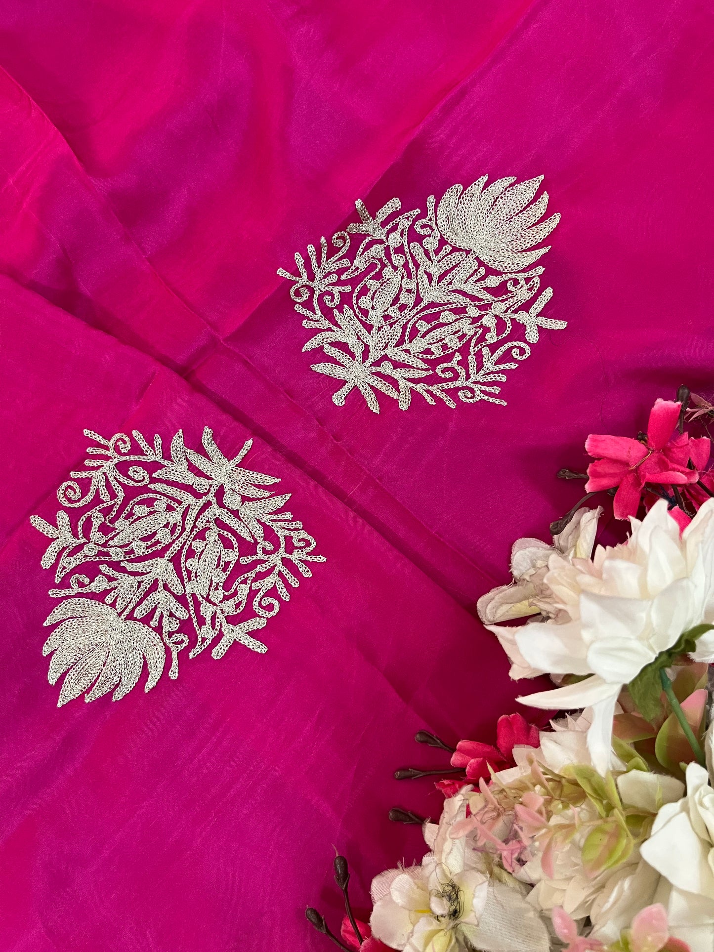 Hot Pink Silk Tilla Kashmiri Suit