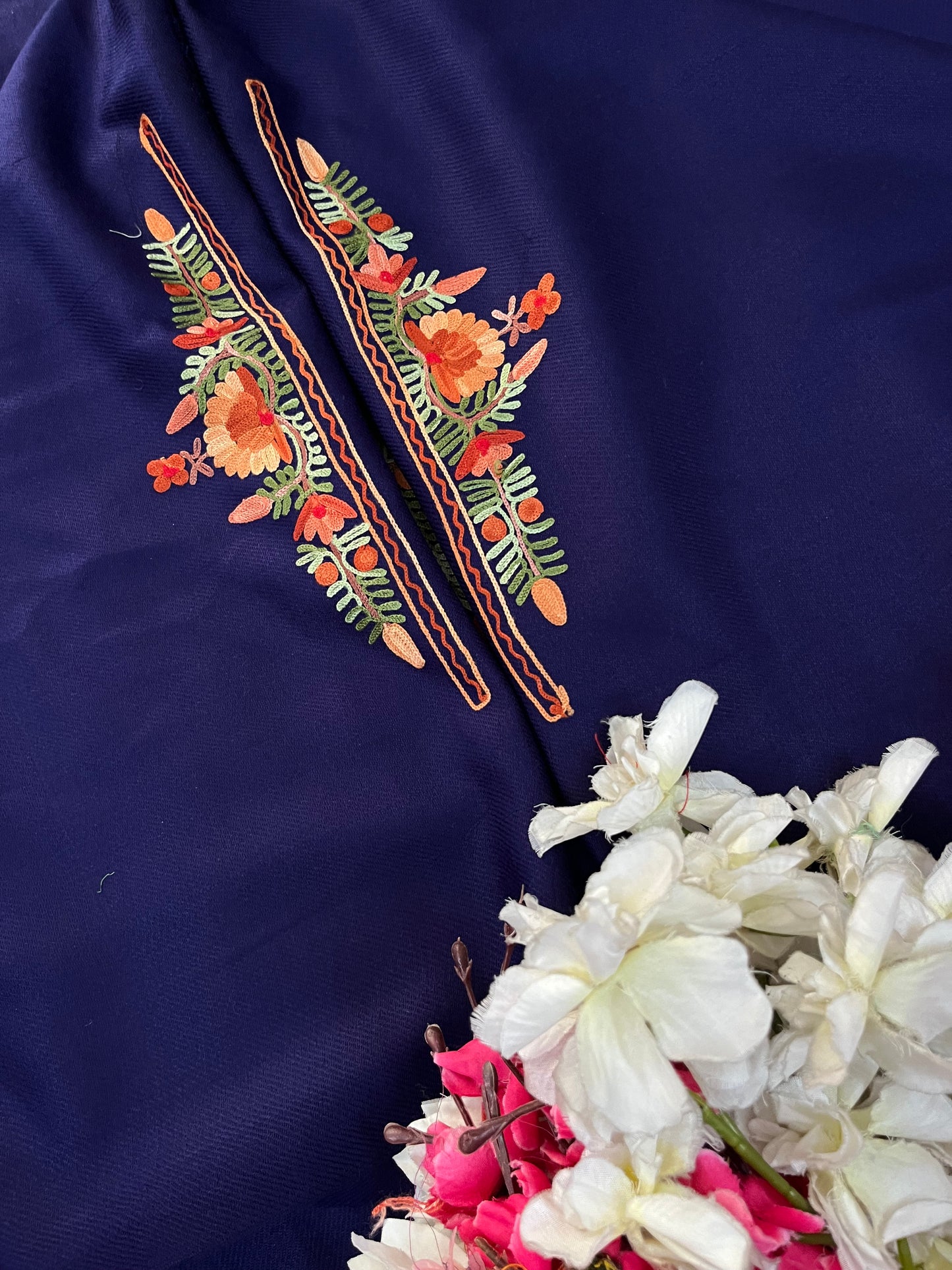 Navy Blue Woollen Aari Embroidered 2pc suit 5mtr