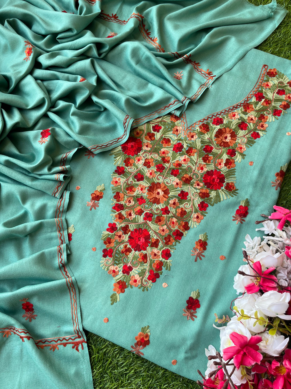 Blue Woollen Aari Embroidered 3pc suit