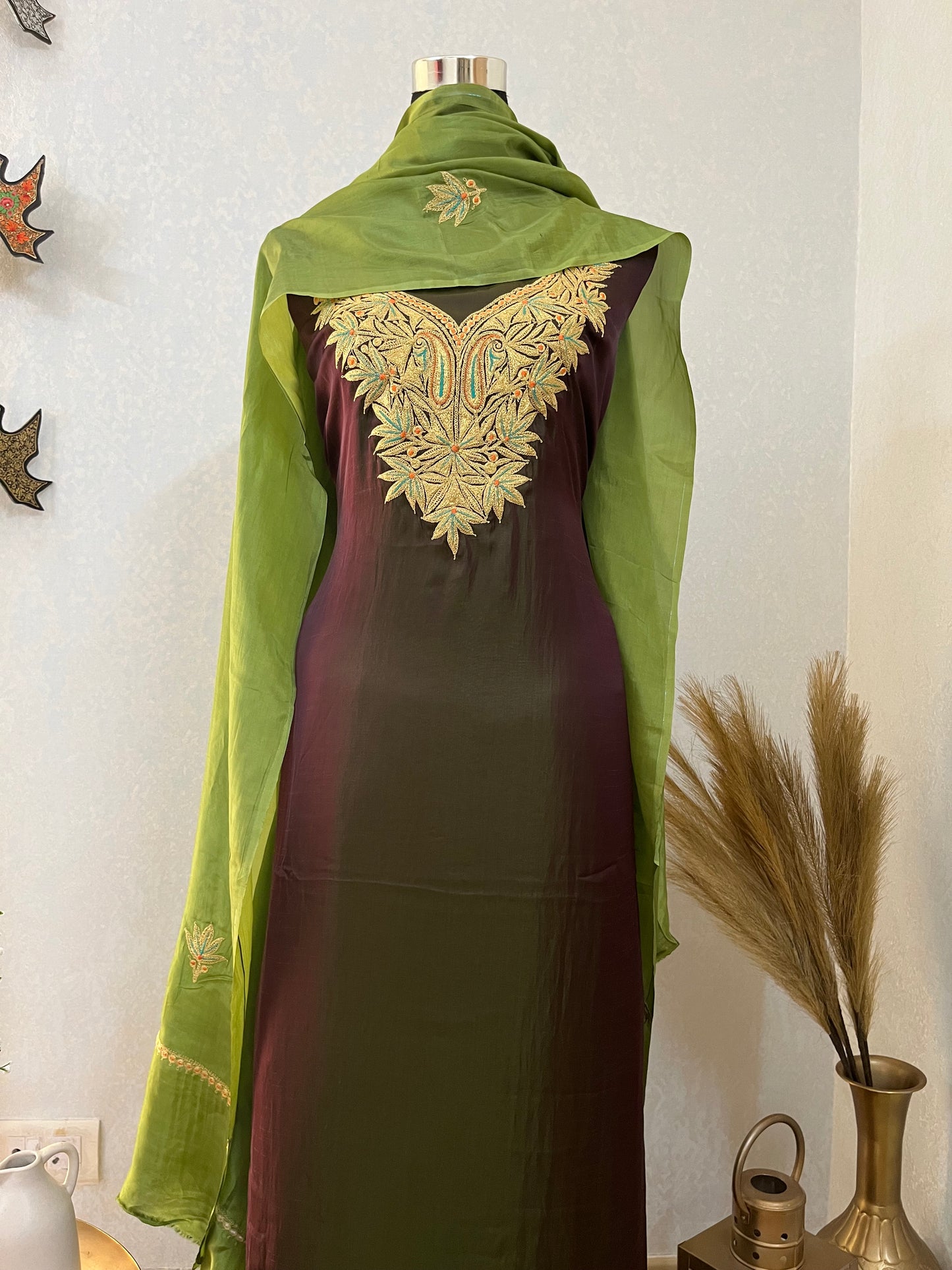 Green Silk Puff Tilla Embroidered Suit