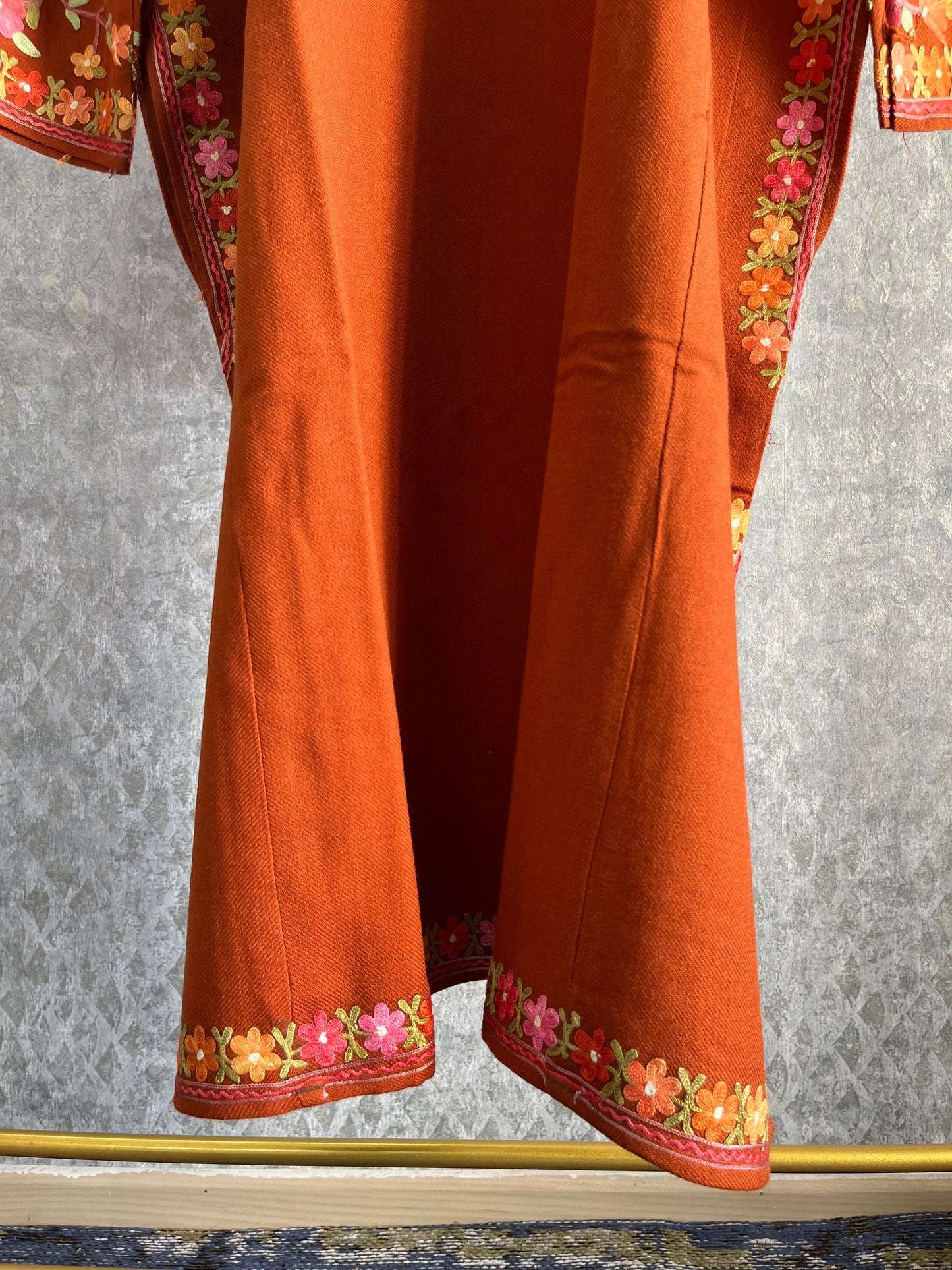 Orange Aari Embroidered Wool Pheran