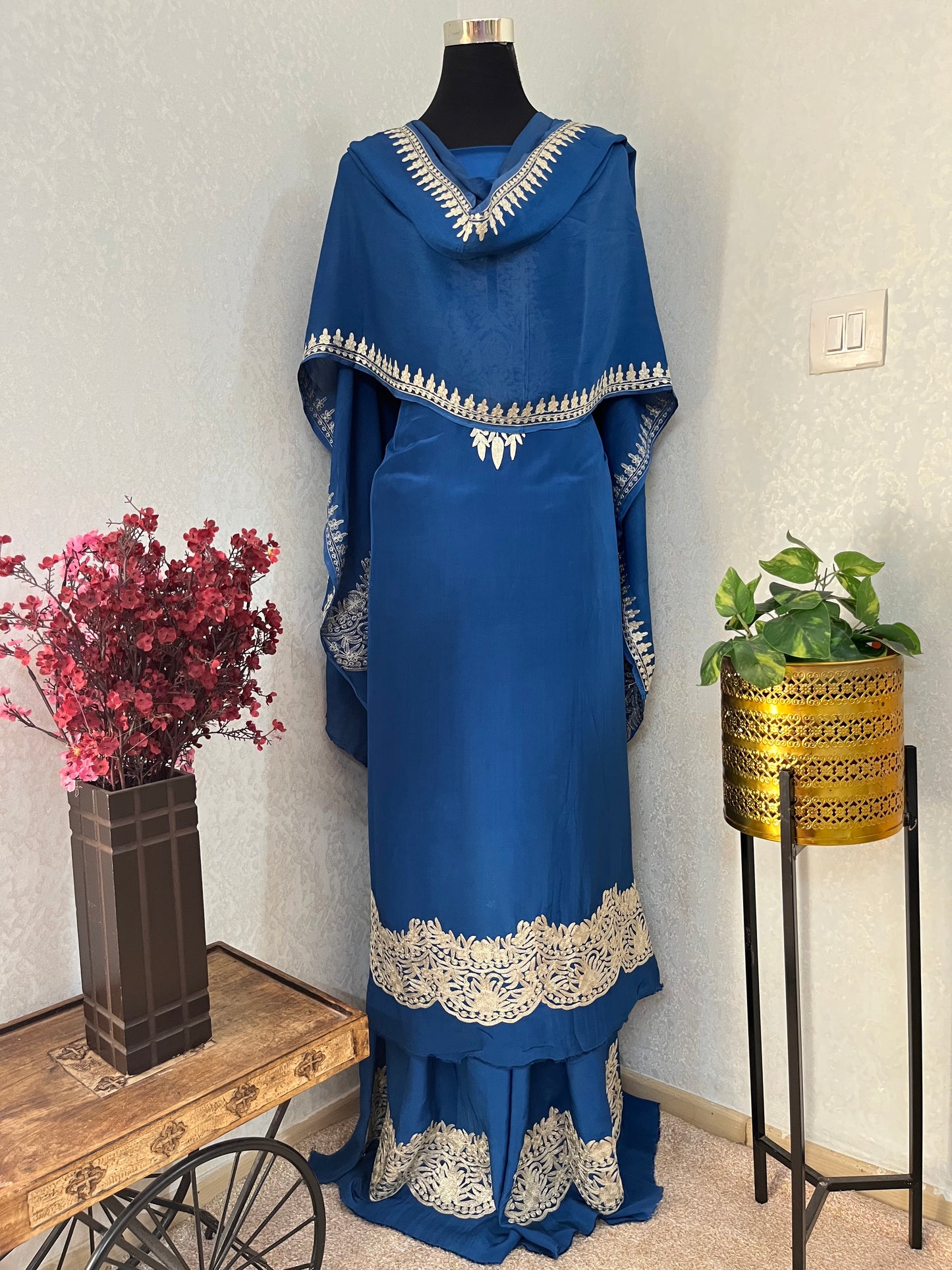 Electric Blue Crape Kashmiri Suit