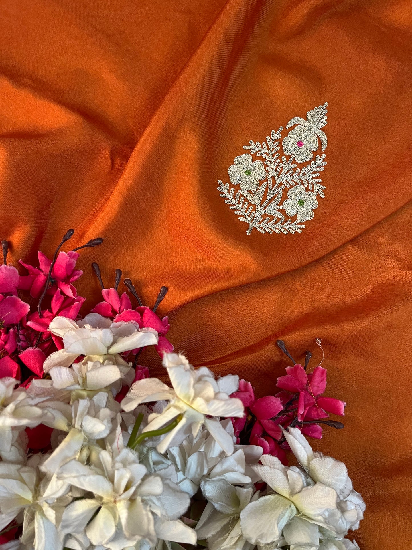 Dull Orange Opada Silk Kashmiri Suits